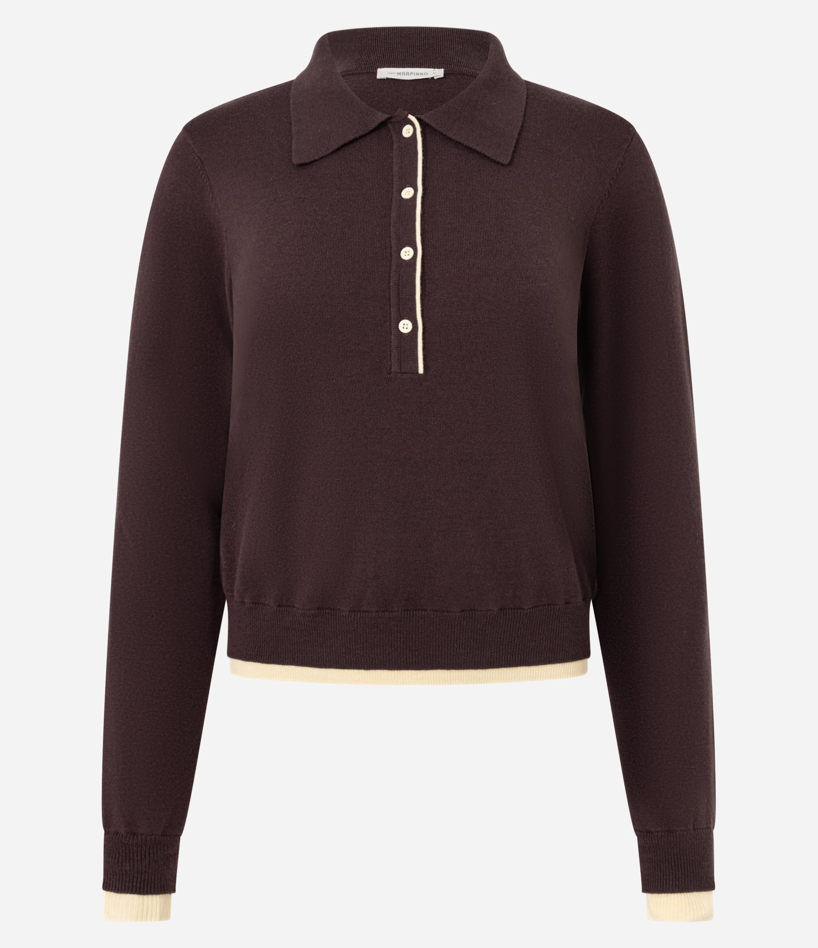 Blusa em Tricô com Gola Polo e Detalhes Contrastantes Marrom 1