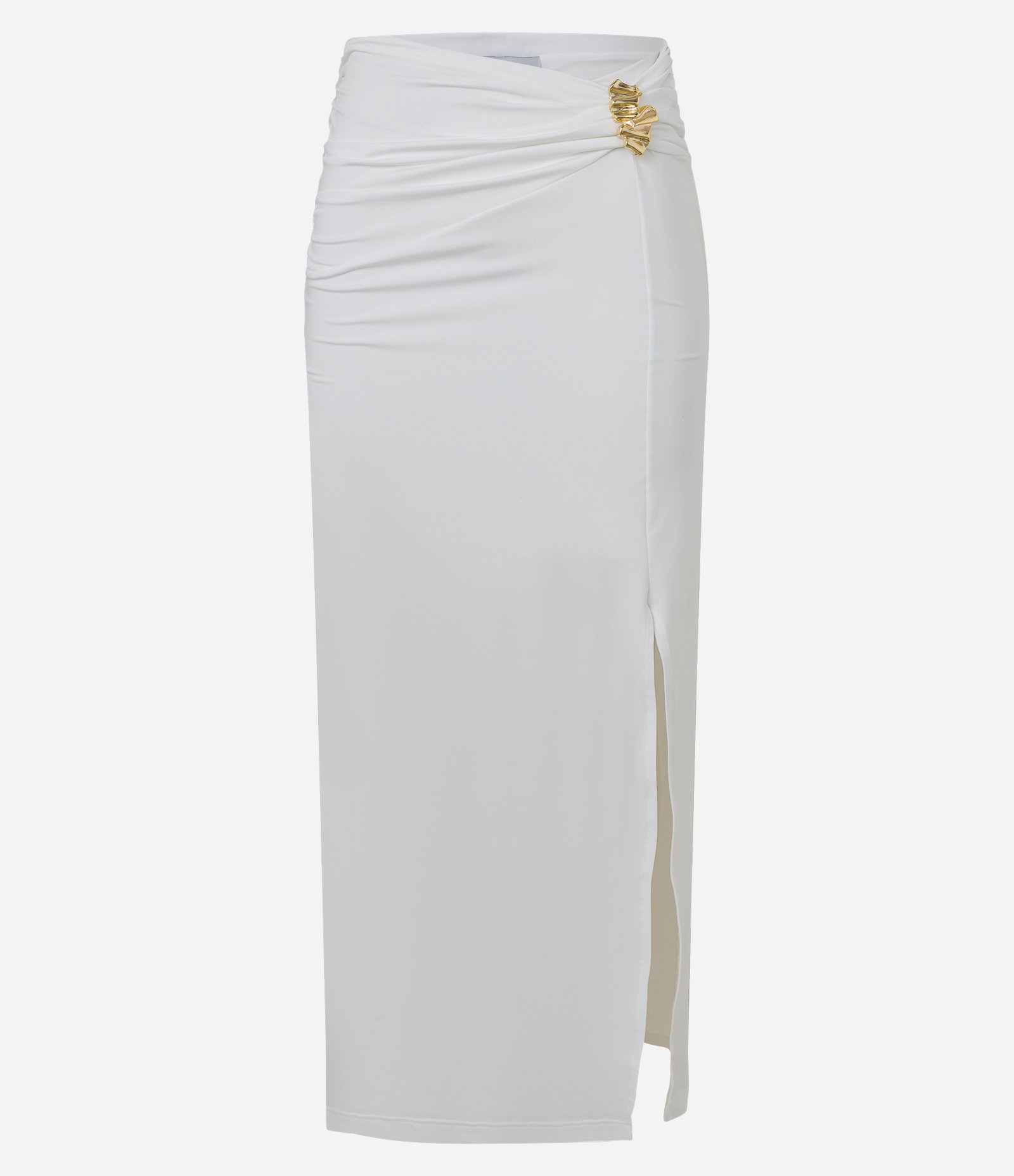 Saia New Midi com Aviamento Frontal e Fenda Branco 8