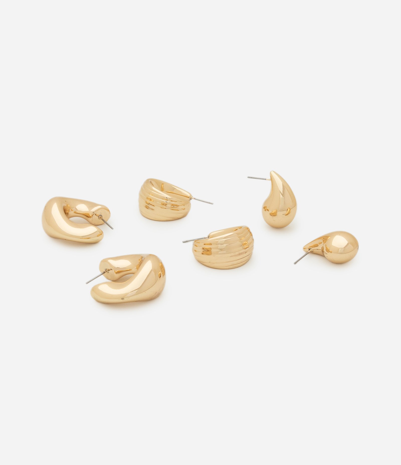 Kit 03 Brincos Argolas com Formas Diversas Dourado 2