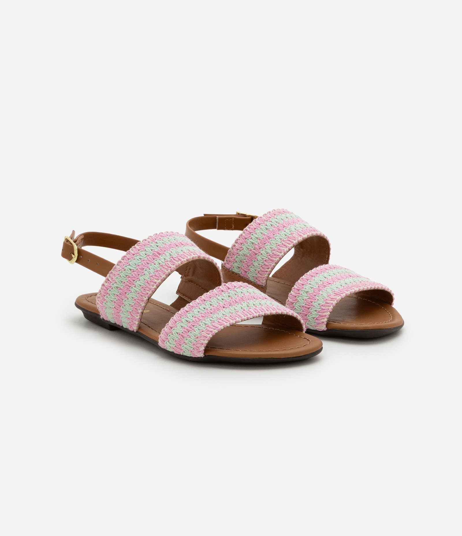 Sandália Infantil Rasteira com Estampa em Crochê - Tam 26 ao 34 Rosa 1