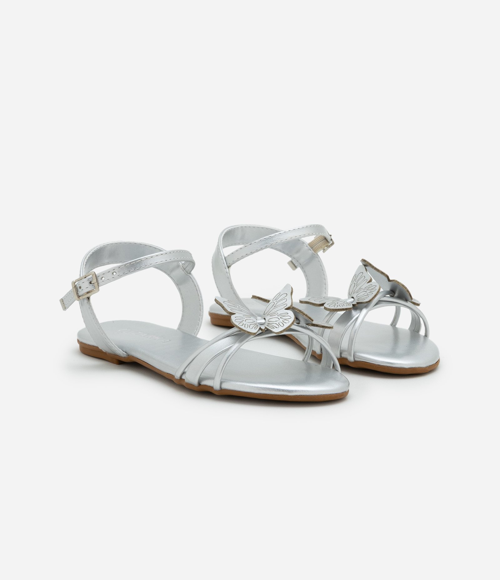 Sandália Infantil Rasteira com Borboletas - Tam 25 ao 33 Prata 1