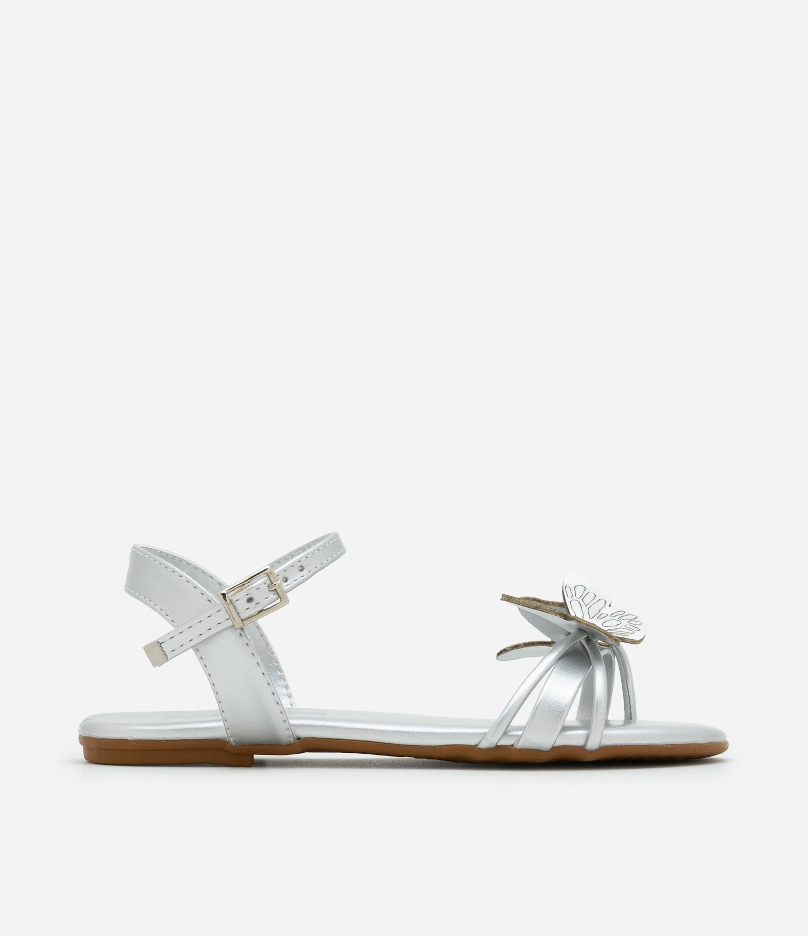 Sandália Infantil Rasteira com Borboletas - Tam 25 ao 33 Prata 5