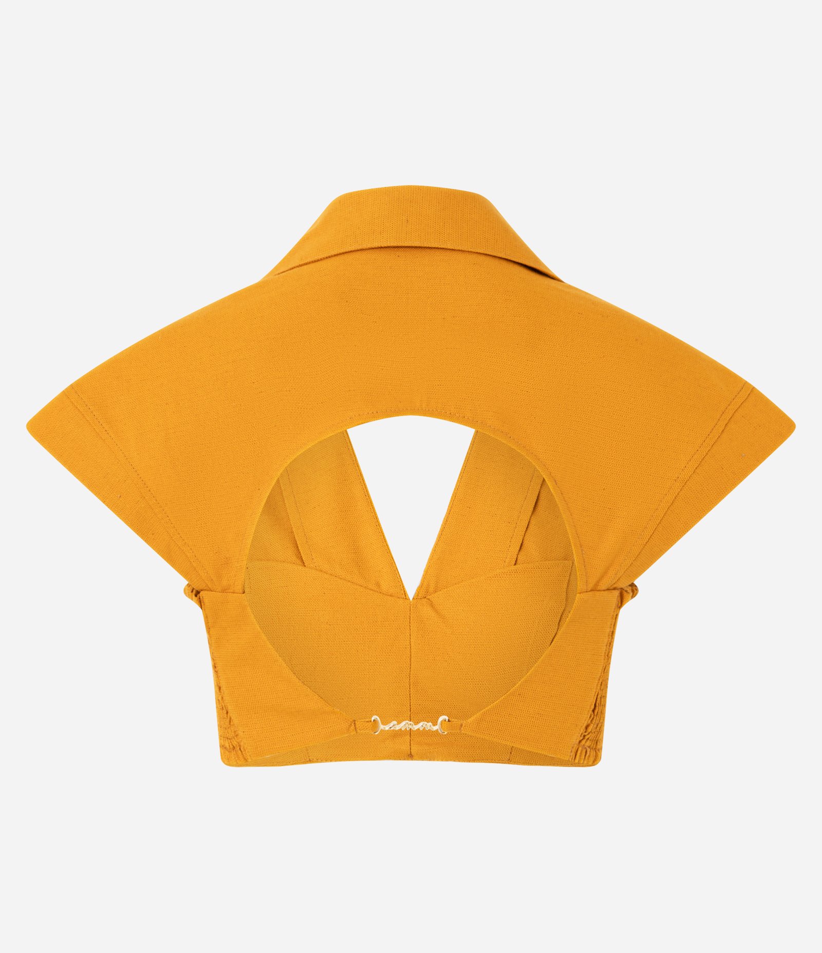 Camisa Cropped em Algodão com Linho e Pregas no Busto Amarelo 7