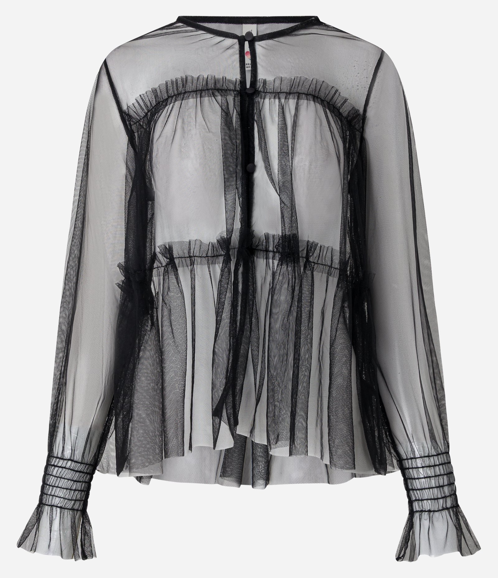 Blusa em Tule com Recortes e Abotoamento Frontal Preto 4