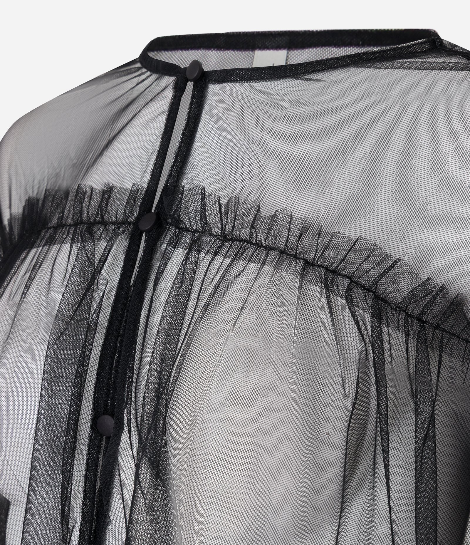 Blusa em Tule com Recortes e Abotoamento Frontal Preto 5
