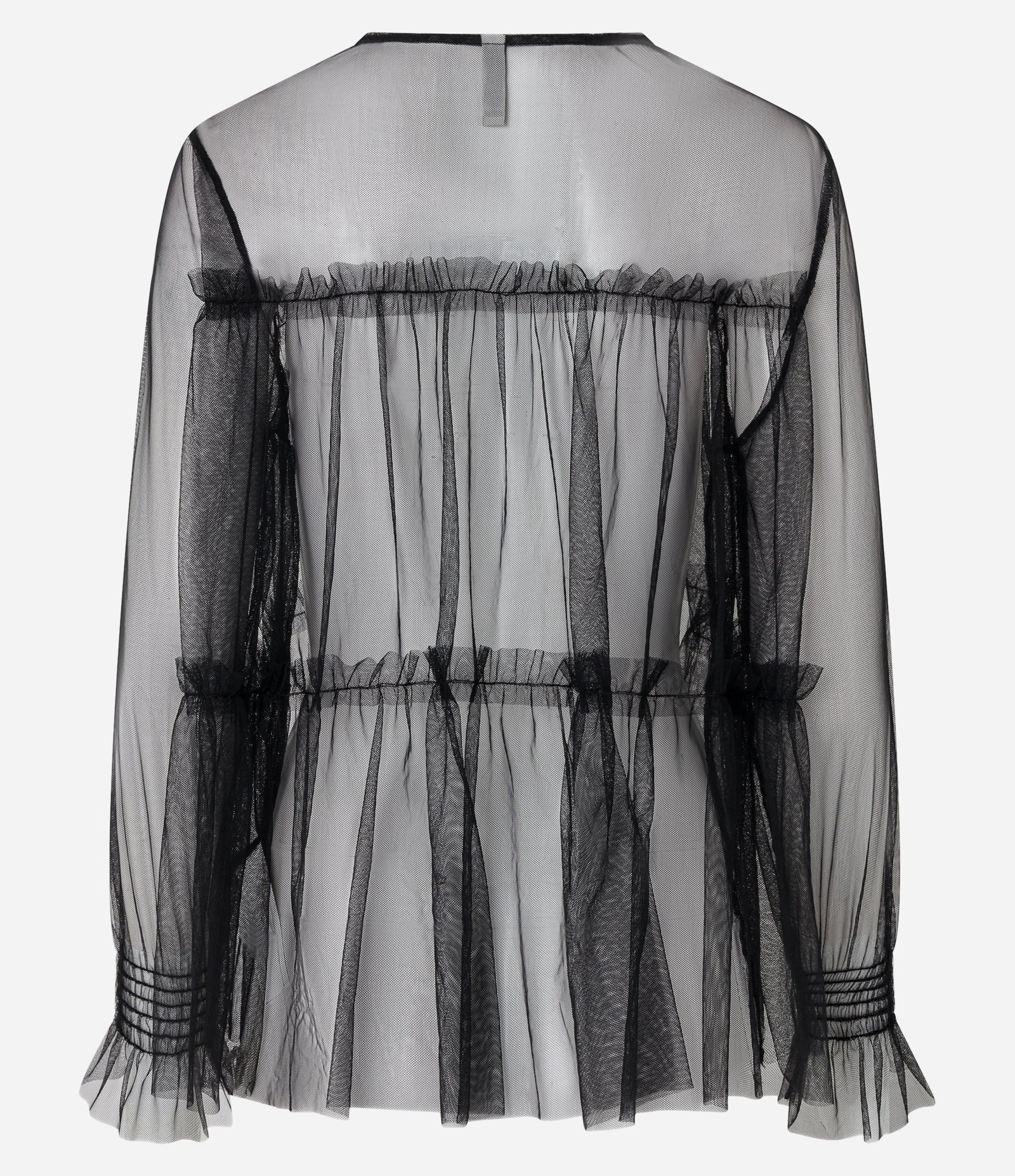 Blusa em Tule com Recortes e Abotoamento Frontal Preto 6