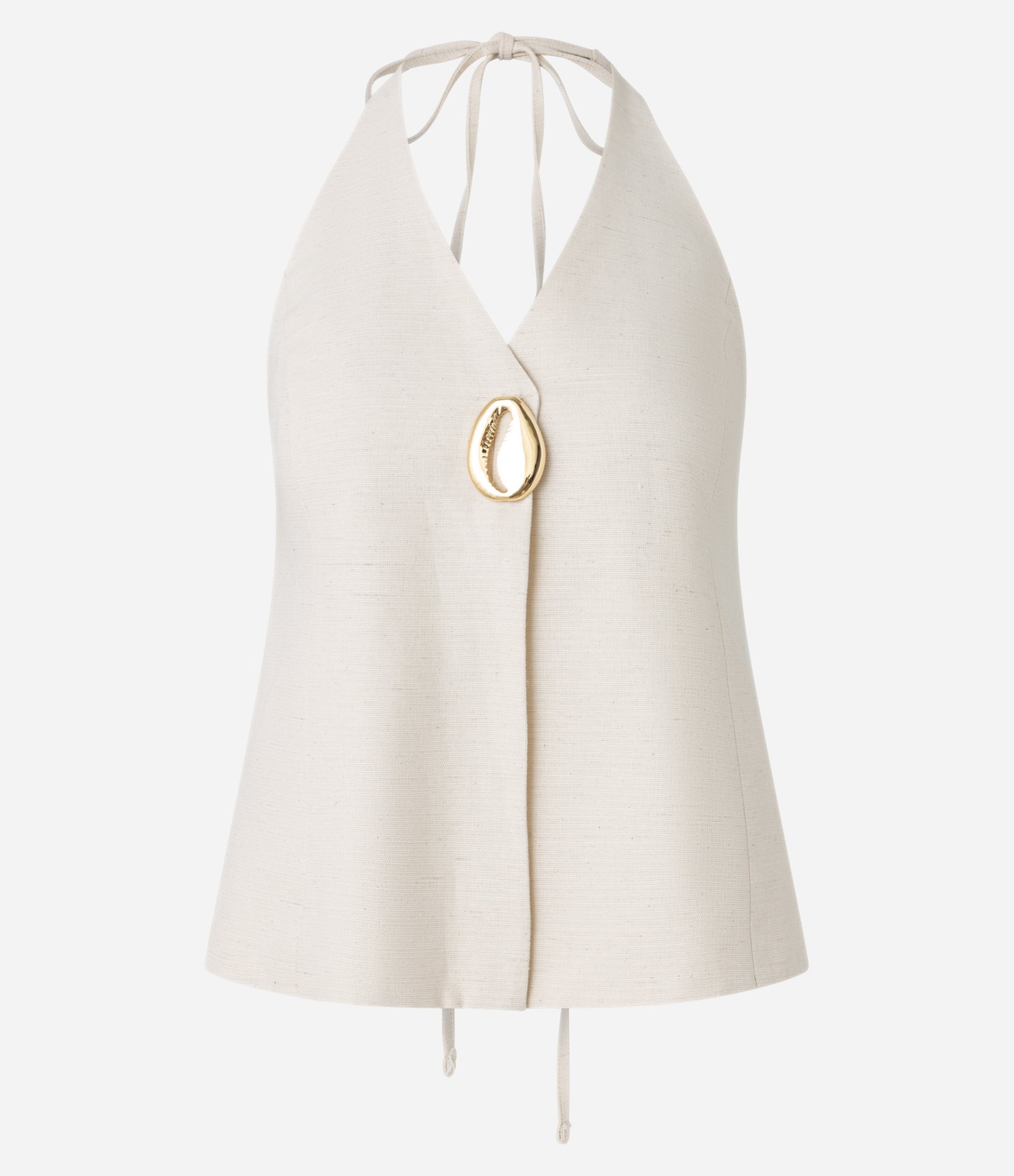 Blusa Frente Única em Algodão com Linho e Búzio de Metal Off White 8