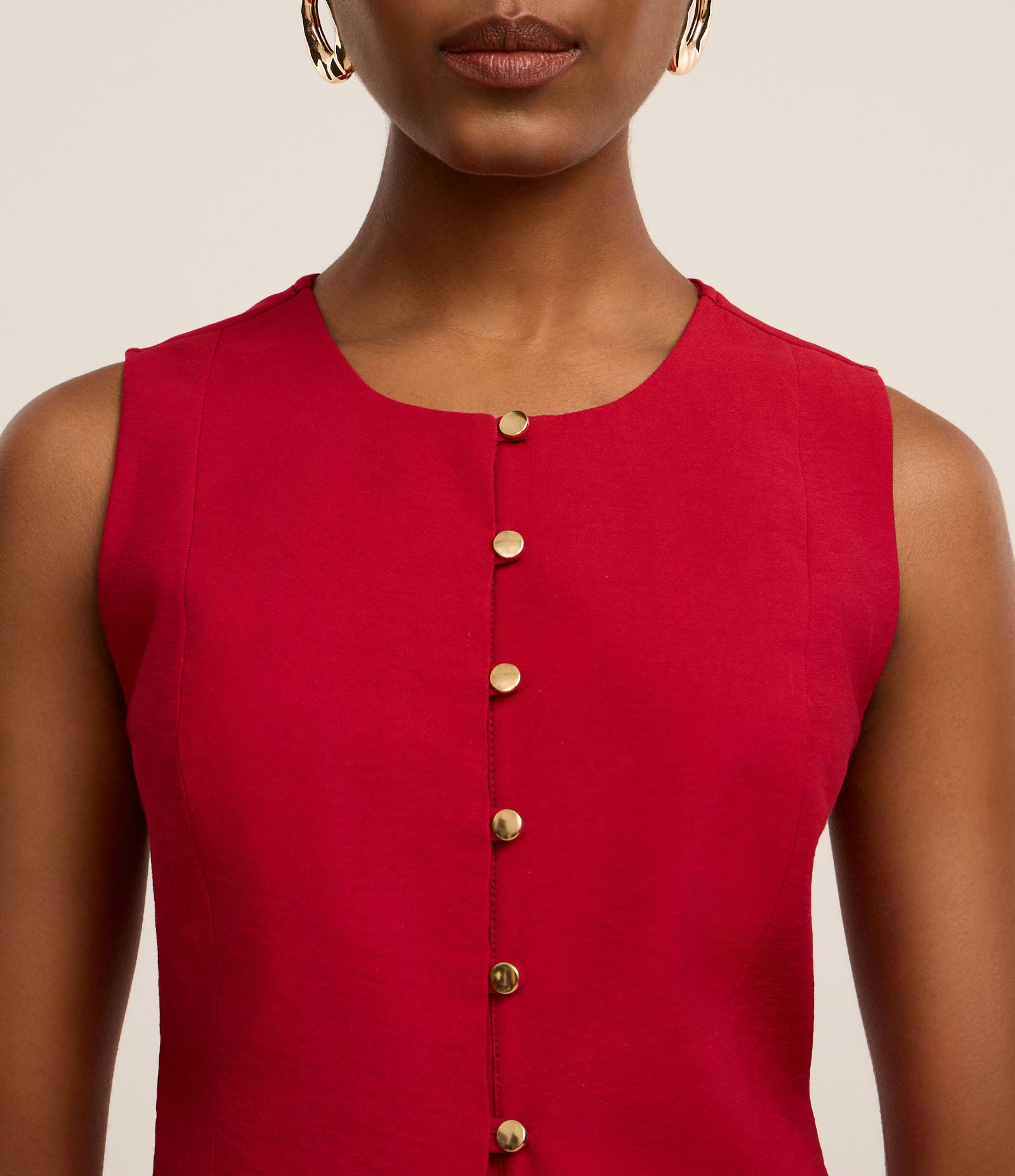 Colete Alfaiatado em Viscose com Botões e Amarração Vermelho 3