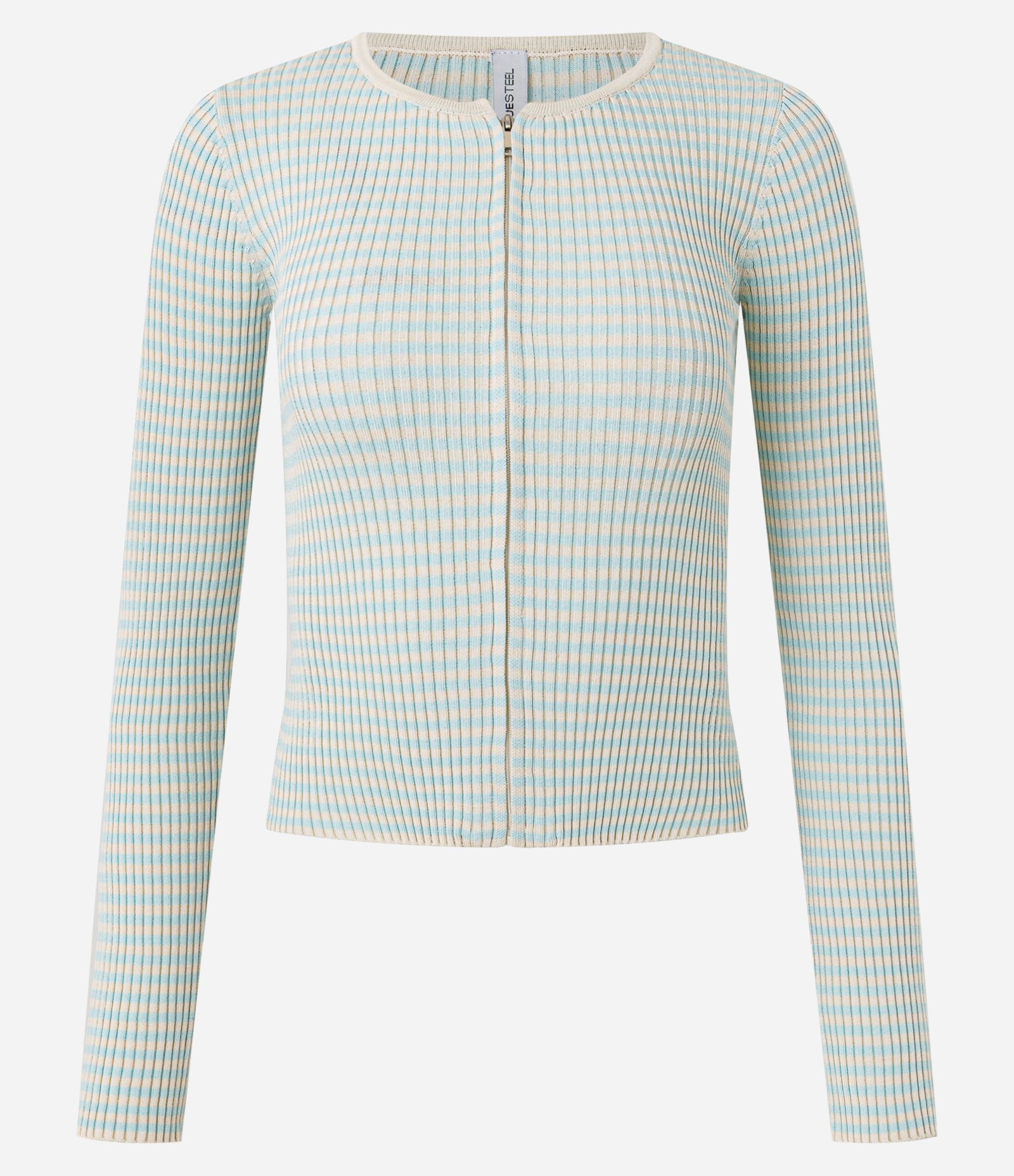 Cardigan em Tricô com Zíper Duplo e Gola Redonda Azul 4