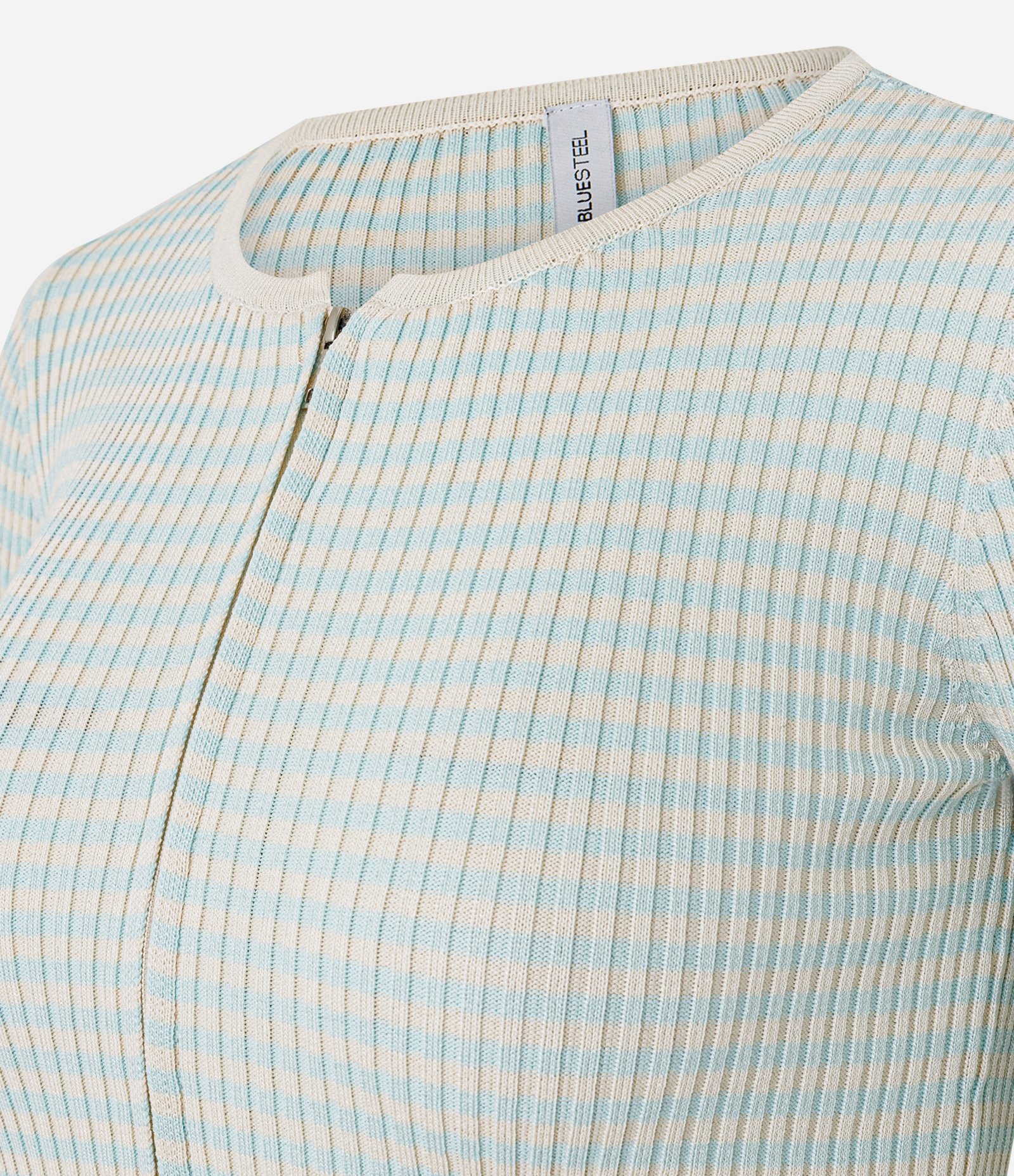 Cardigan em Tricô com Zíper Duplo e Gola Redonda Azul 5