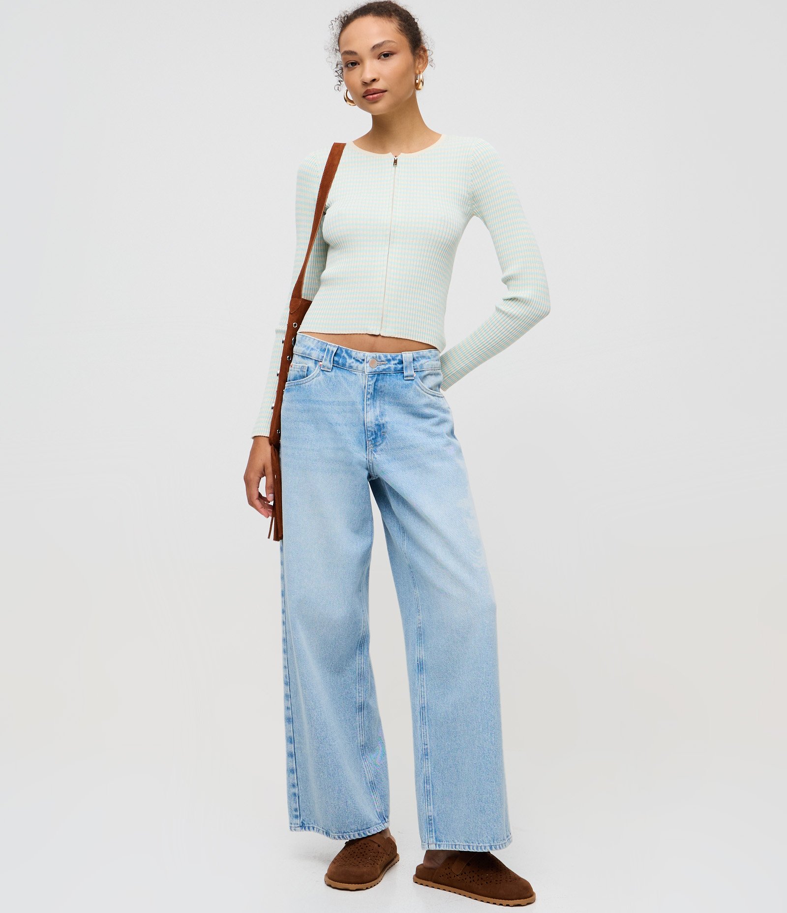 Cardigan em Tricô com Zíper Duplo e Gola Redonda Azul 2