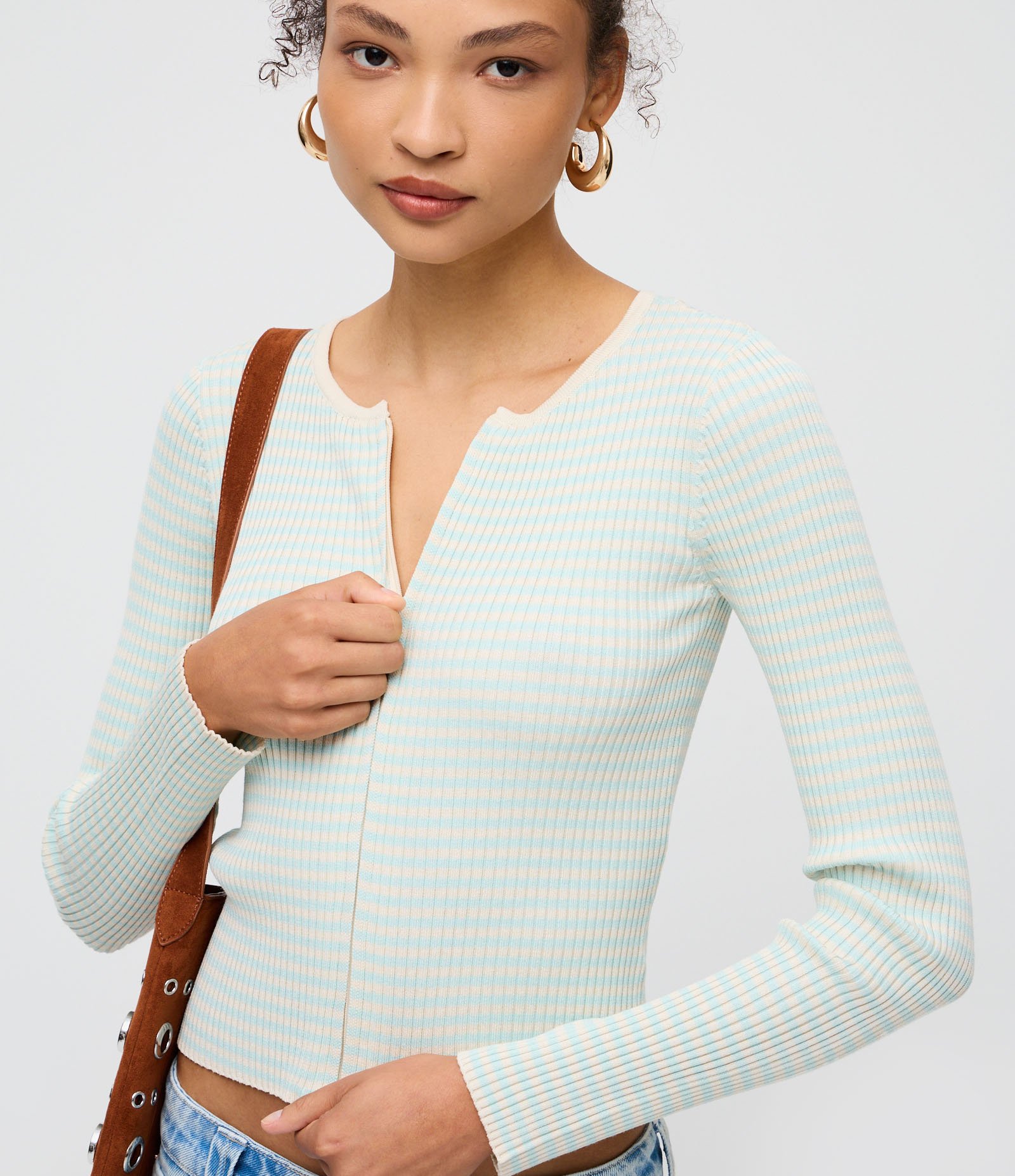 Cardigan em Tricô com Zíper Duplo e Gola Redonda Azul 3