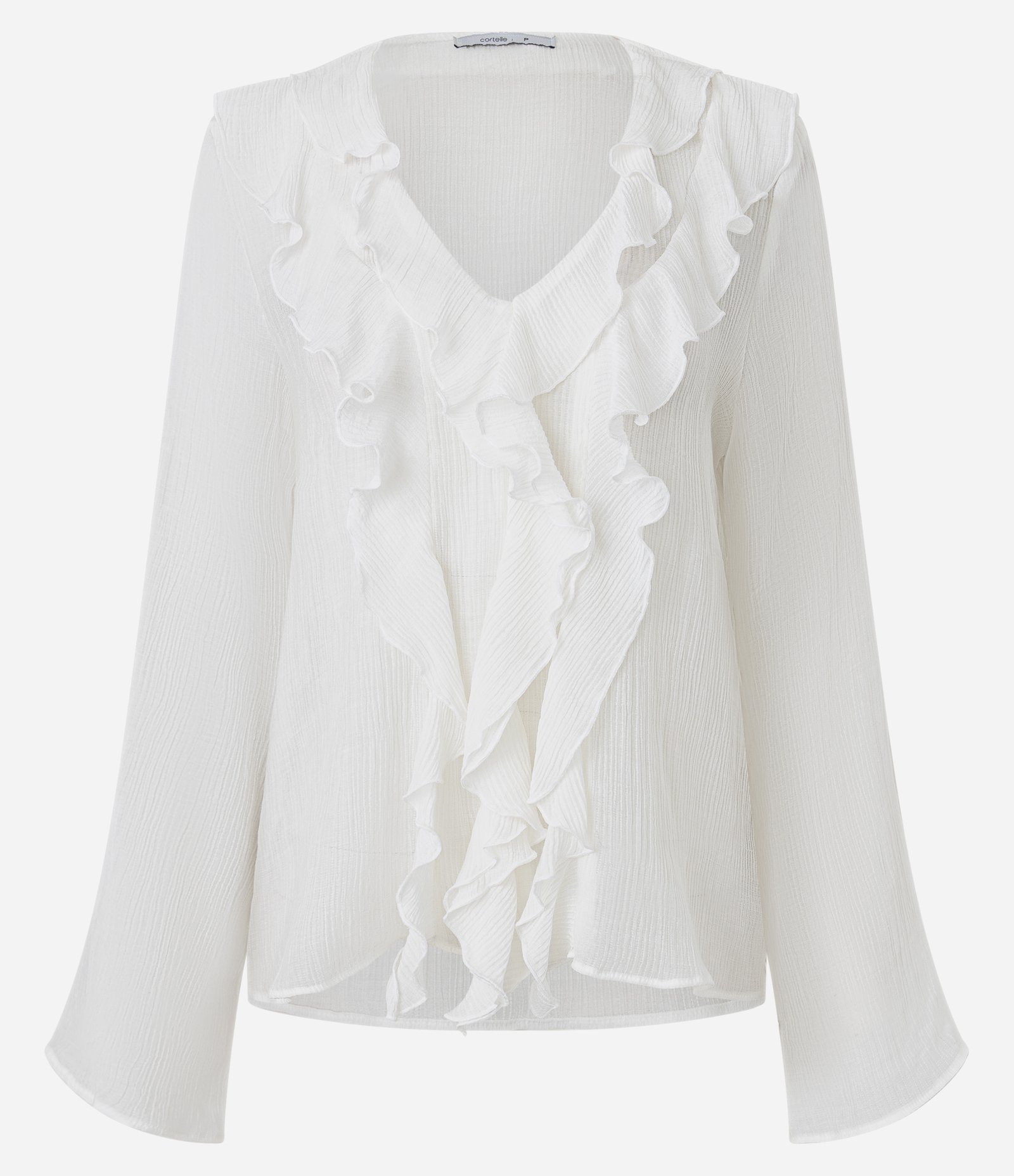 Blusa Texturizada em Viscose com Babado de Decote Branco 5