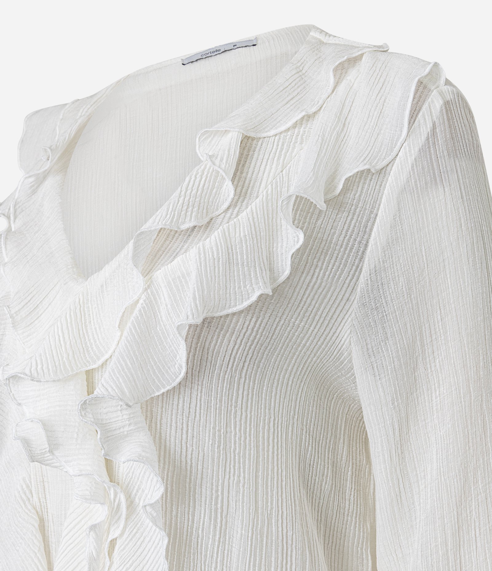 Blusa Texturizada em Viscose com Babado de Decote Branco 6