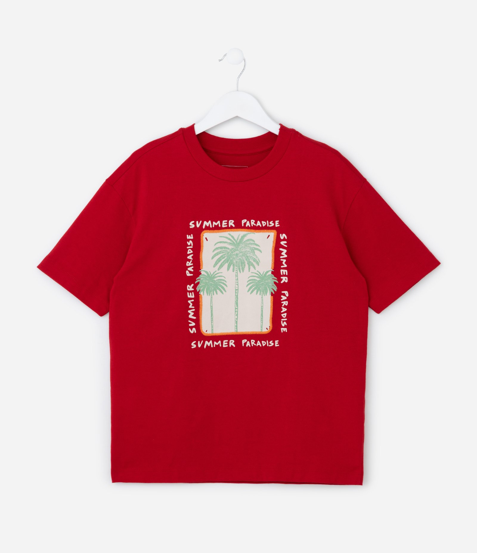 Camiseta Infantil Regular com Estampa de Coqueiros - Tam 5 a 14 Anos Vermelho 1