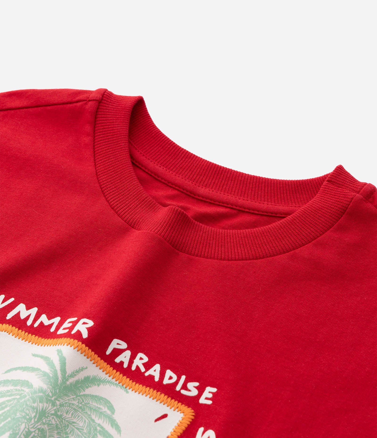 Camiseta Infantil Regular com Estampa de Coqueiros - Tam 5 a 14 Anos Vermelho 3