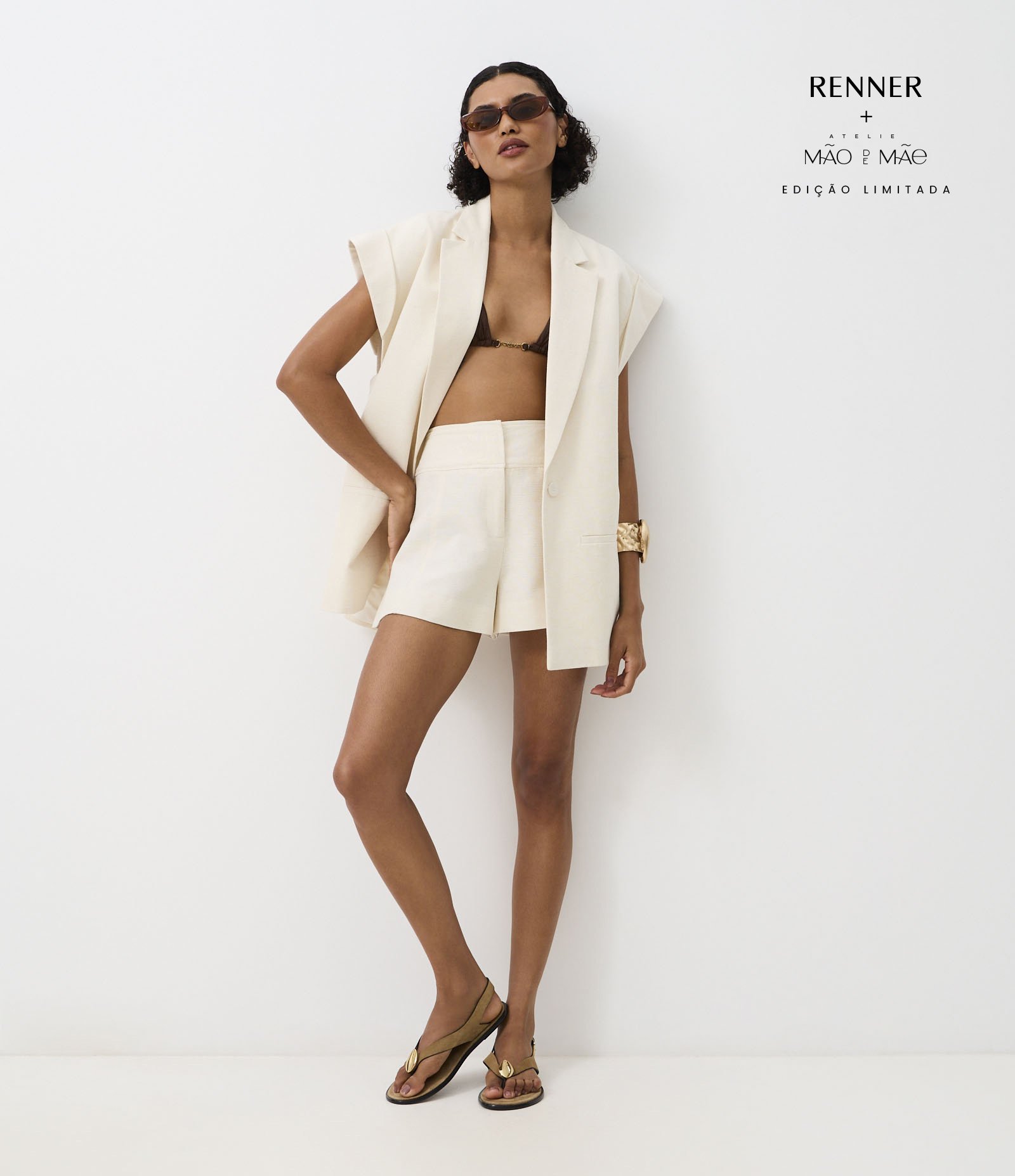 Short em Algodão com Linho a Pala Larga Off White 1