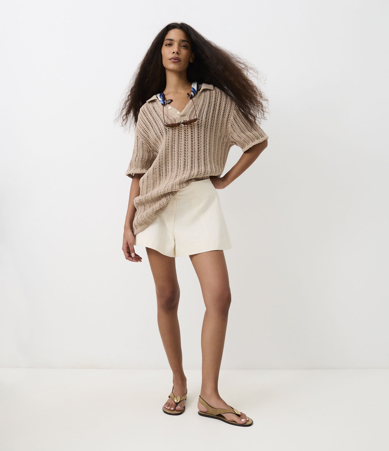 Short em Algodão com Linho a Pala Larga Off White 6