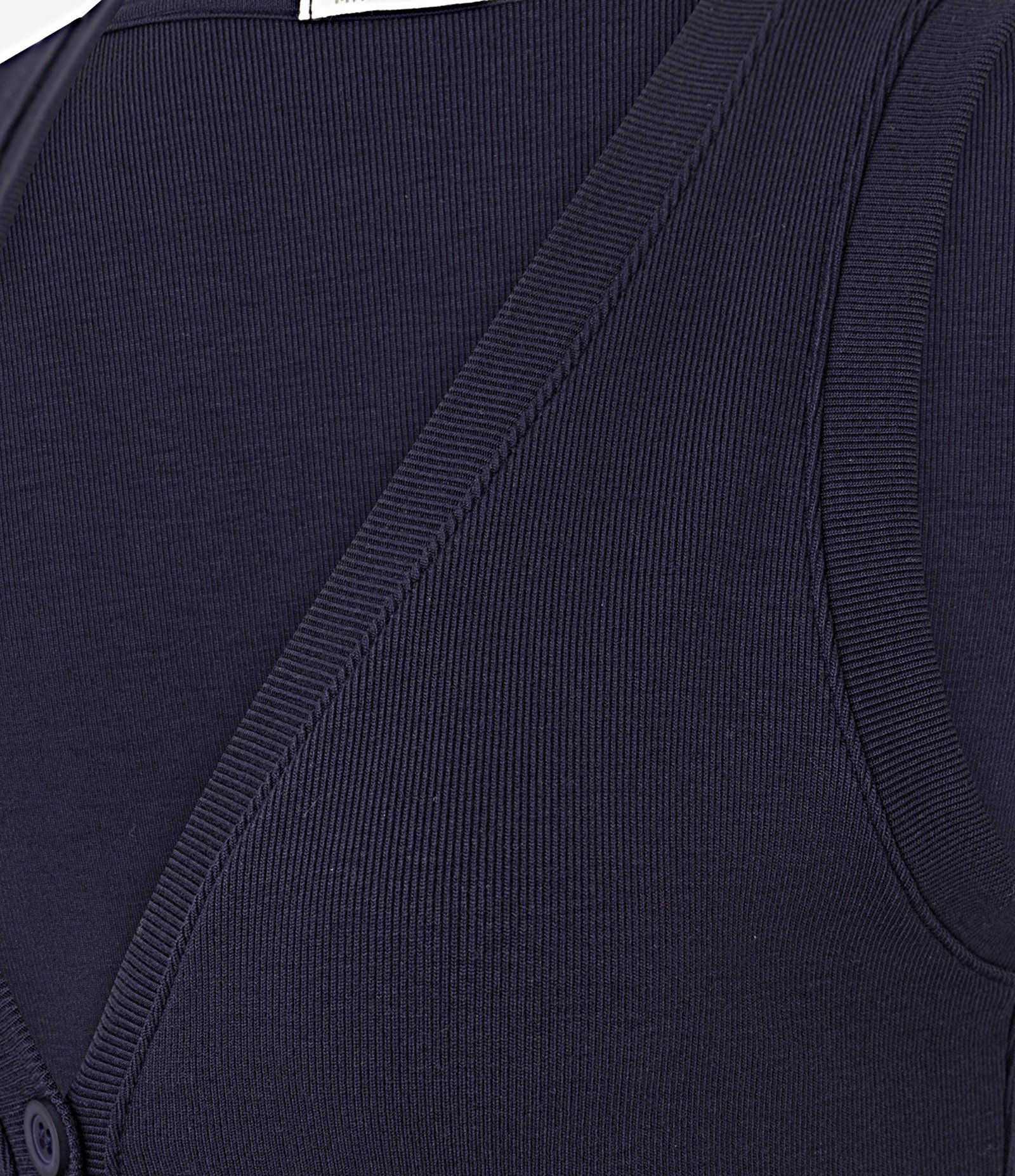 Blusa Canelada em Ribana com Decote V e Botões Azul Escuro 7