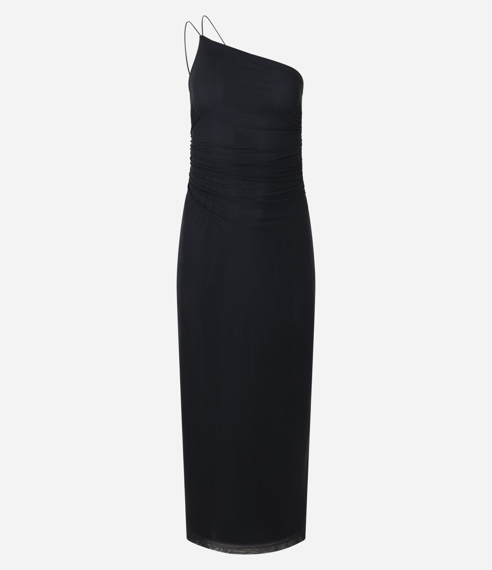 Vestido New Midi em Tule com Ombro Único e Alça Fina Dupla Preto 5