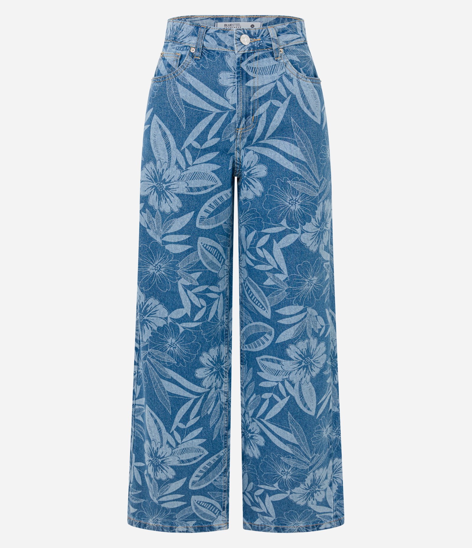 Calça Wide Leg em Jeans com Estampa Floral Médio 6