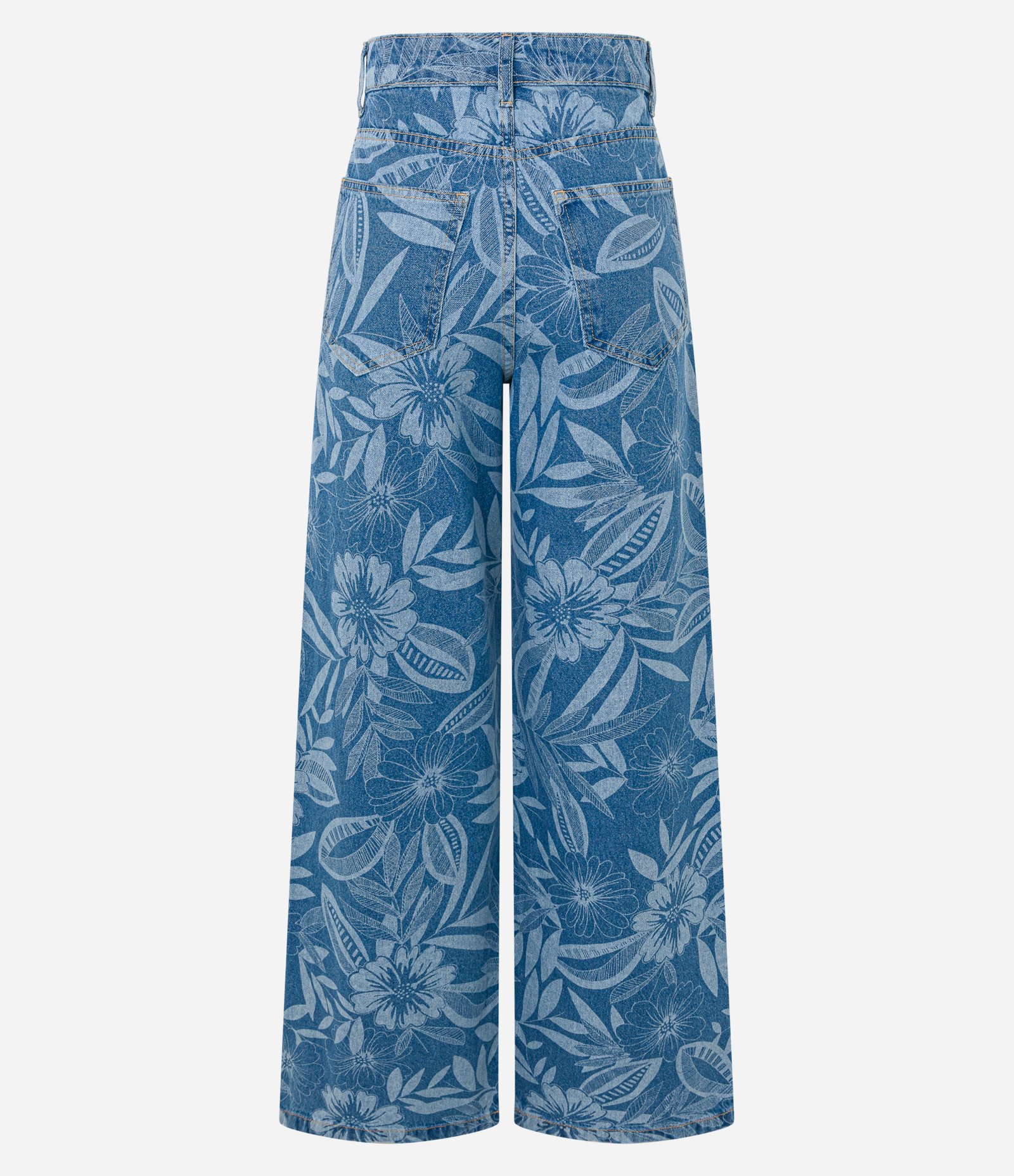 Calça Wide Leg em Jeans com Estampa Floral Médio 7