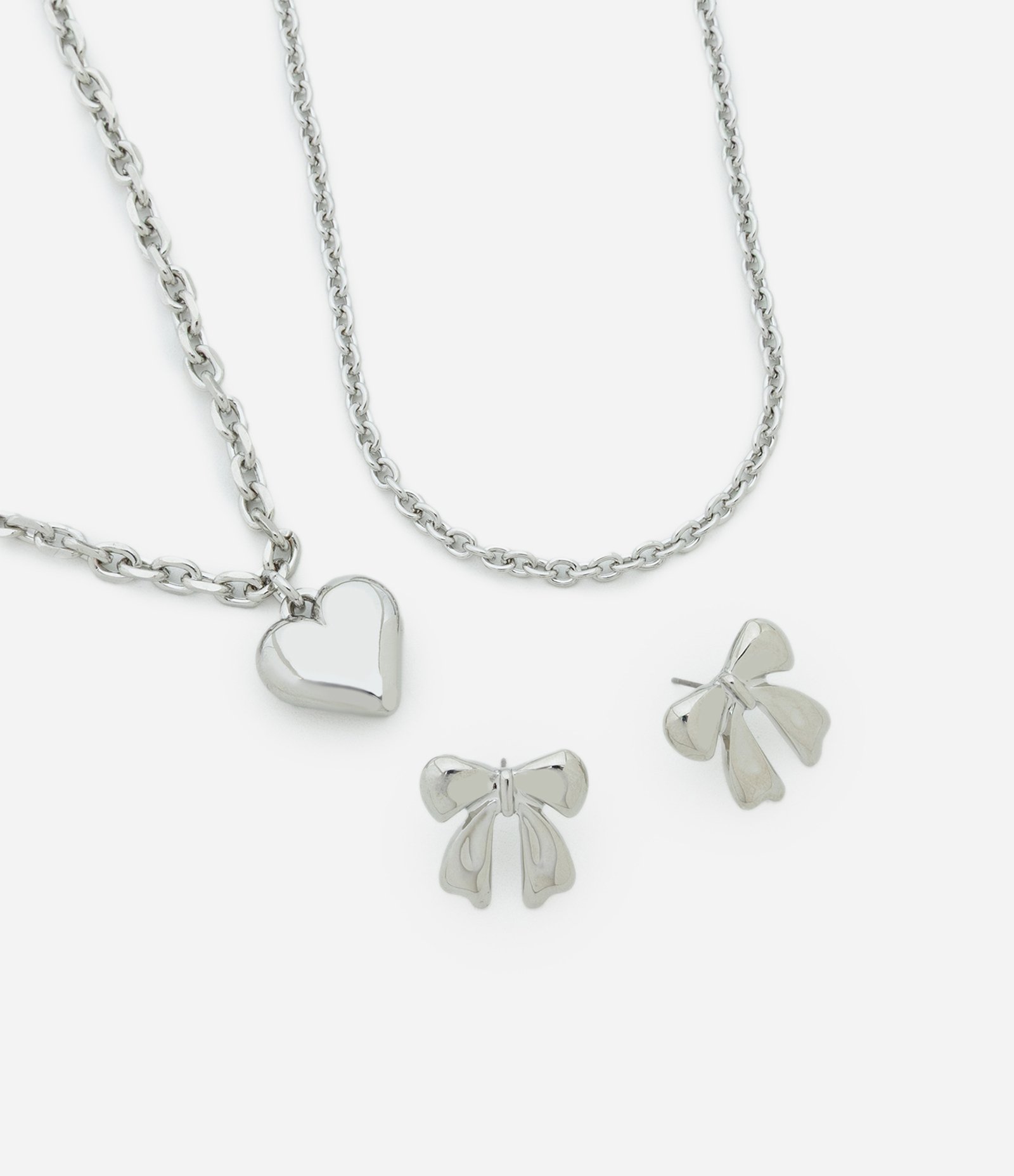 Conjunto de Colar e Brinco em Metal com Pingente Prata 1