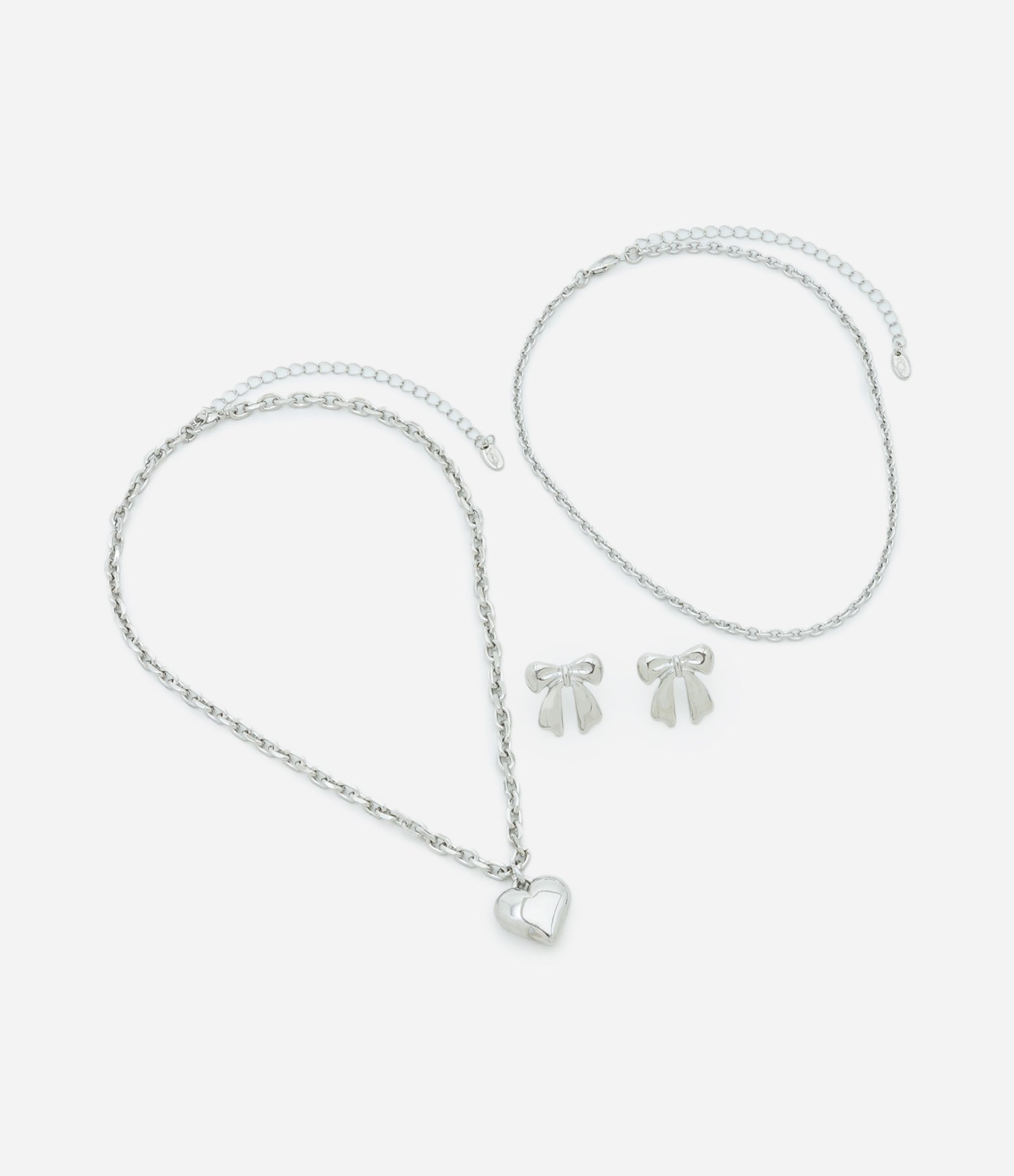Conjunto de Colar e Brinco em Metal com Pingente Prata 2