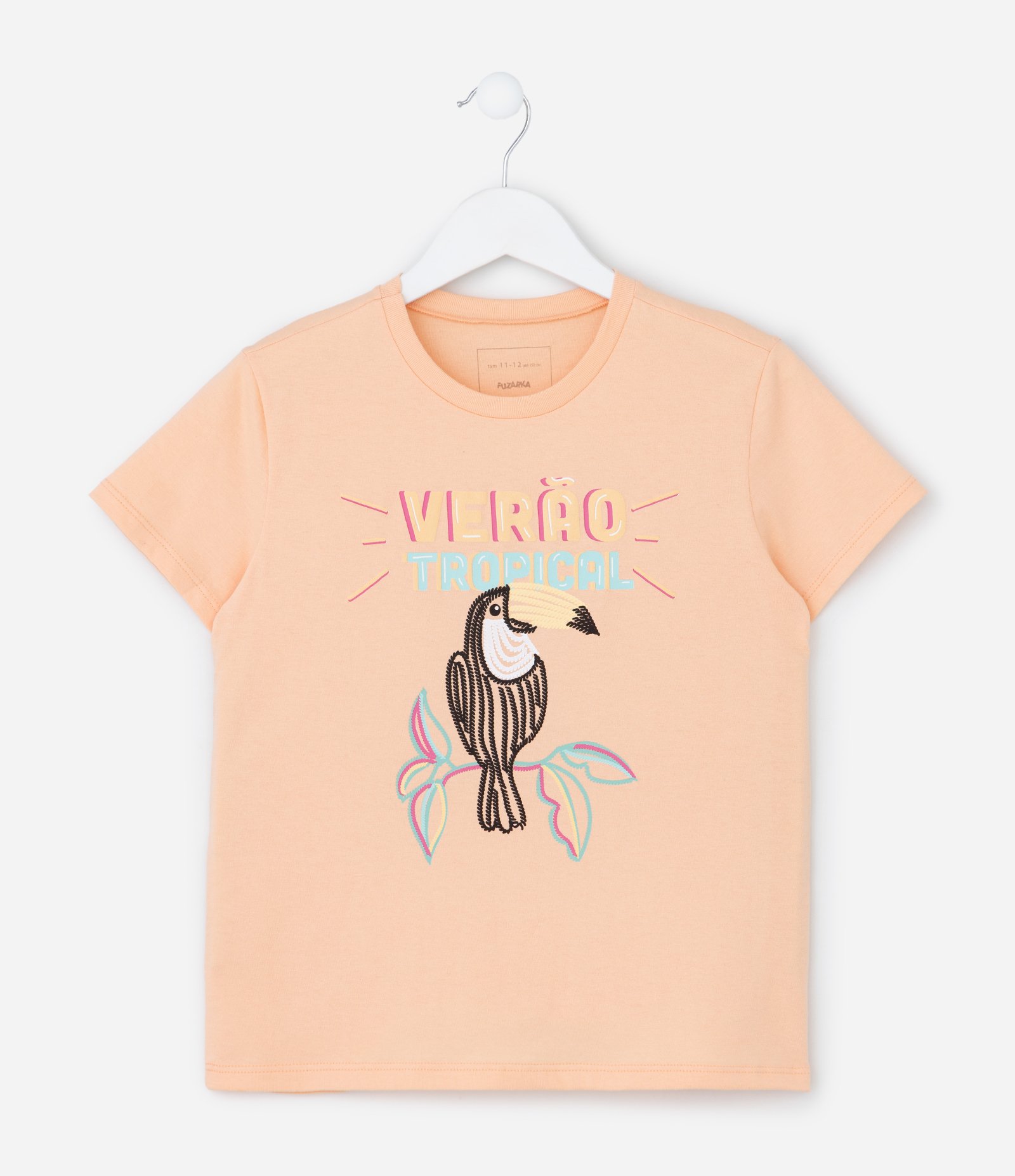 Camiseta Infantil com Estampa Tucano - Tam 7 a 14 Anos Laranja 2