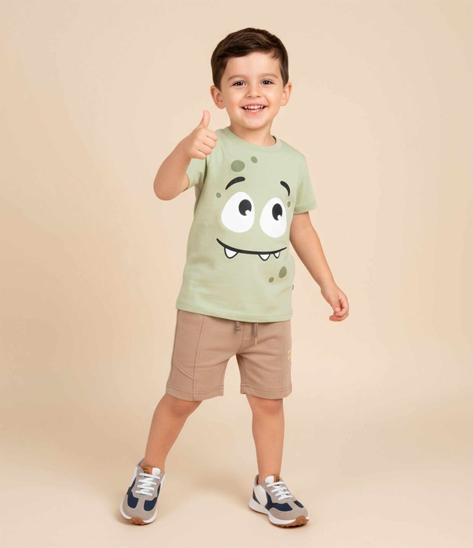 Camiseta Infantil com Estampa Carinha de Monstrinho - Tam 1 a 6 Anos Verde 1