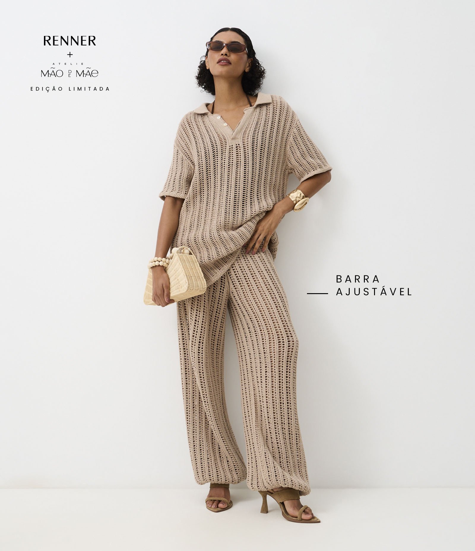 Calça em Tricô com Ponto Vazado e Puxadores Marrom 1