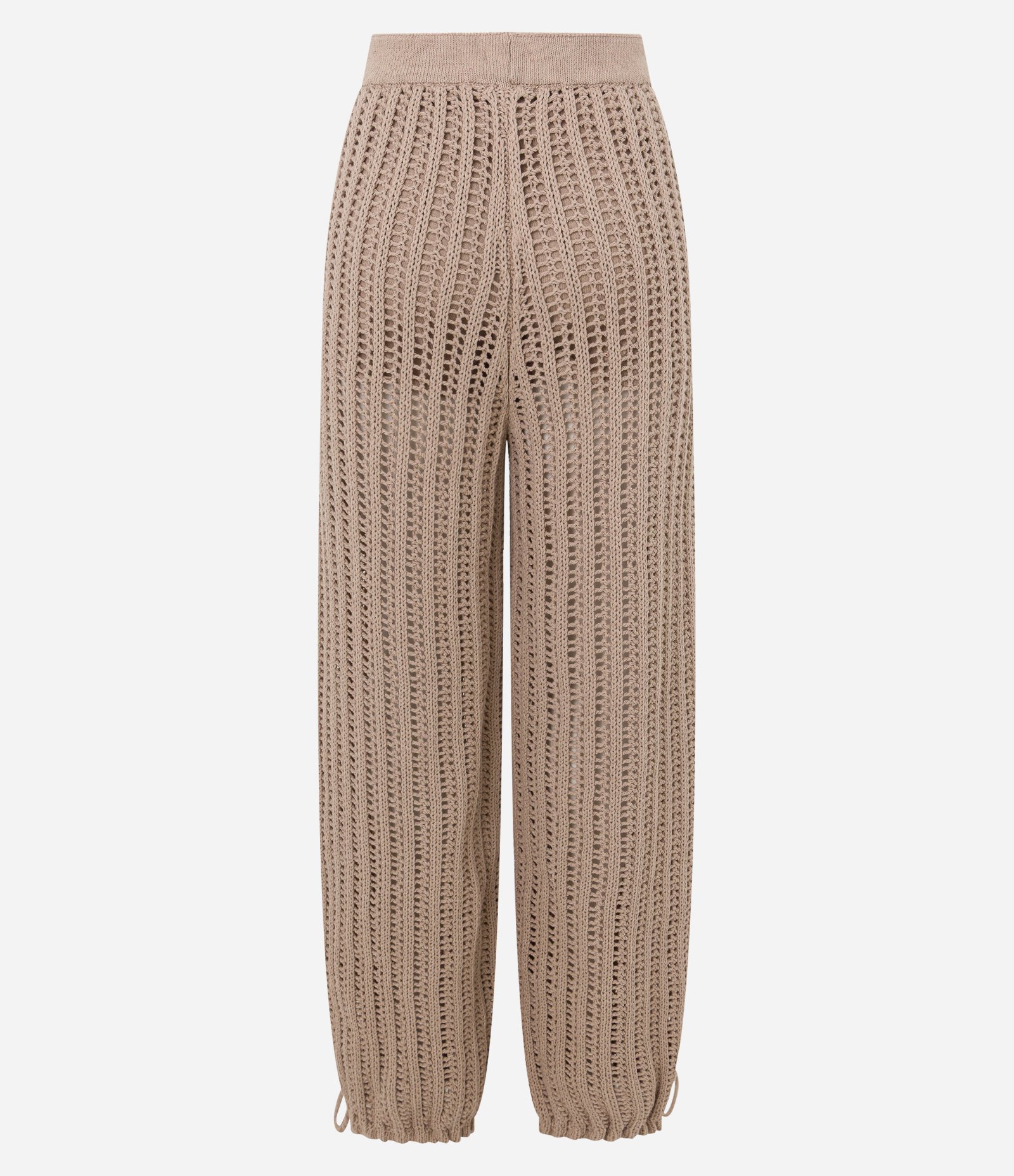 Calça em Tricô com Ponto Vazado e Puxadores Marrom 11