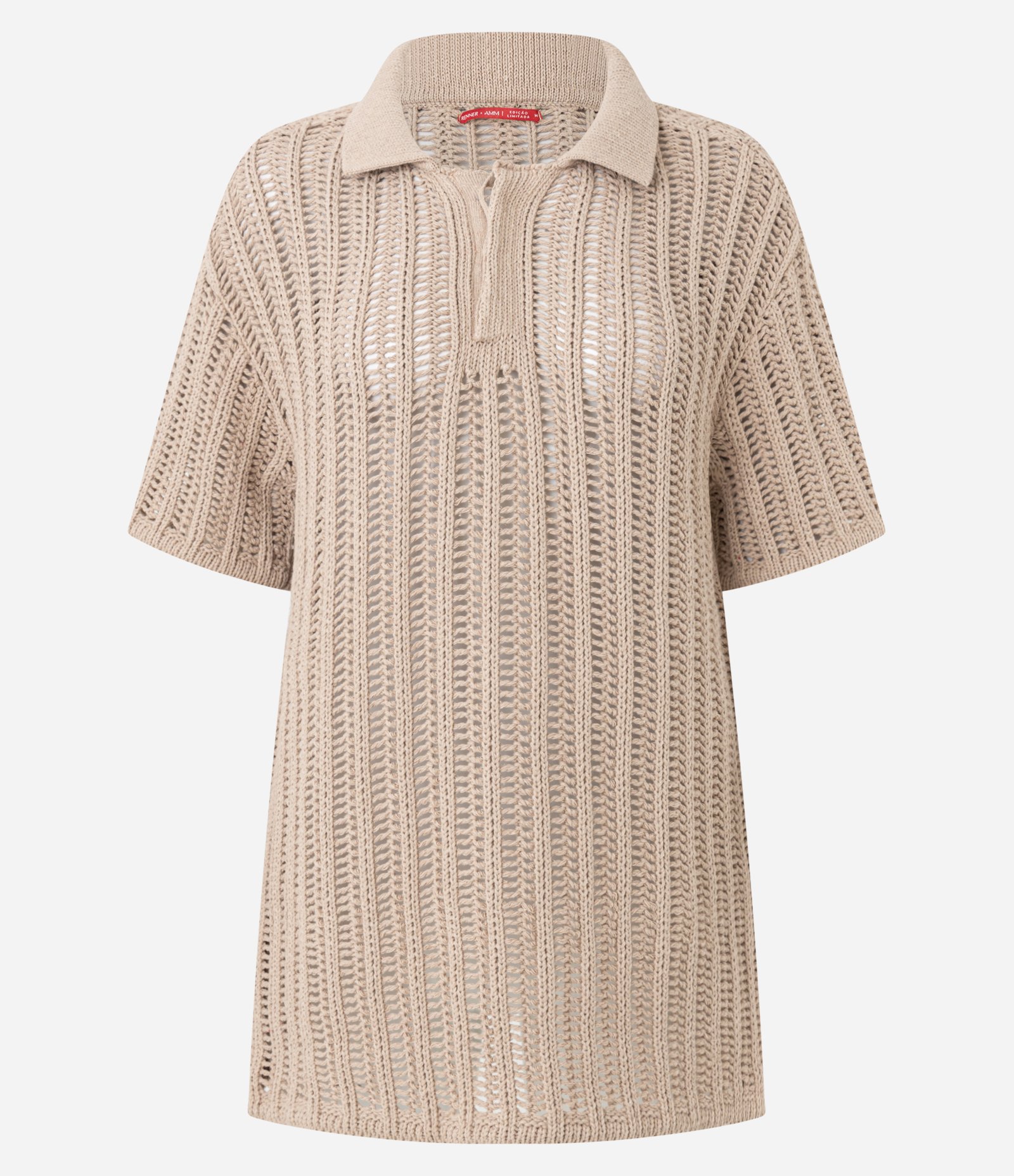 Camisa em Tricô com Ponto Vazado de Efeito Crochê Bege 8