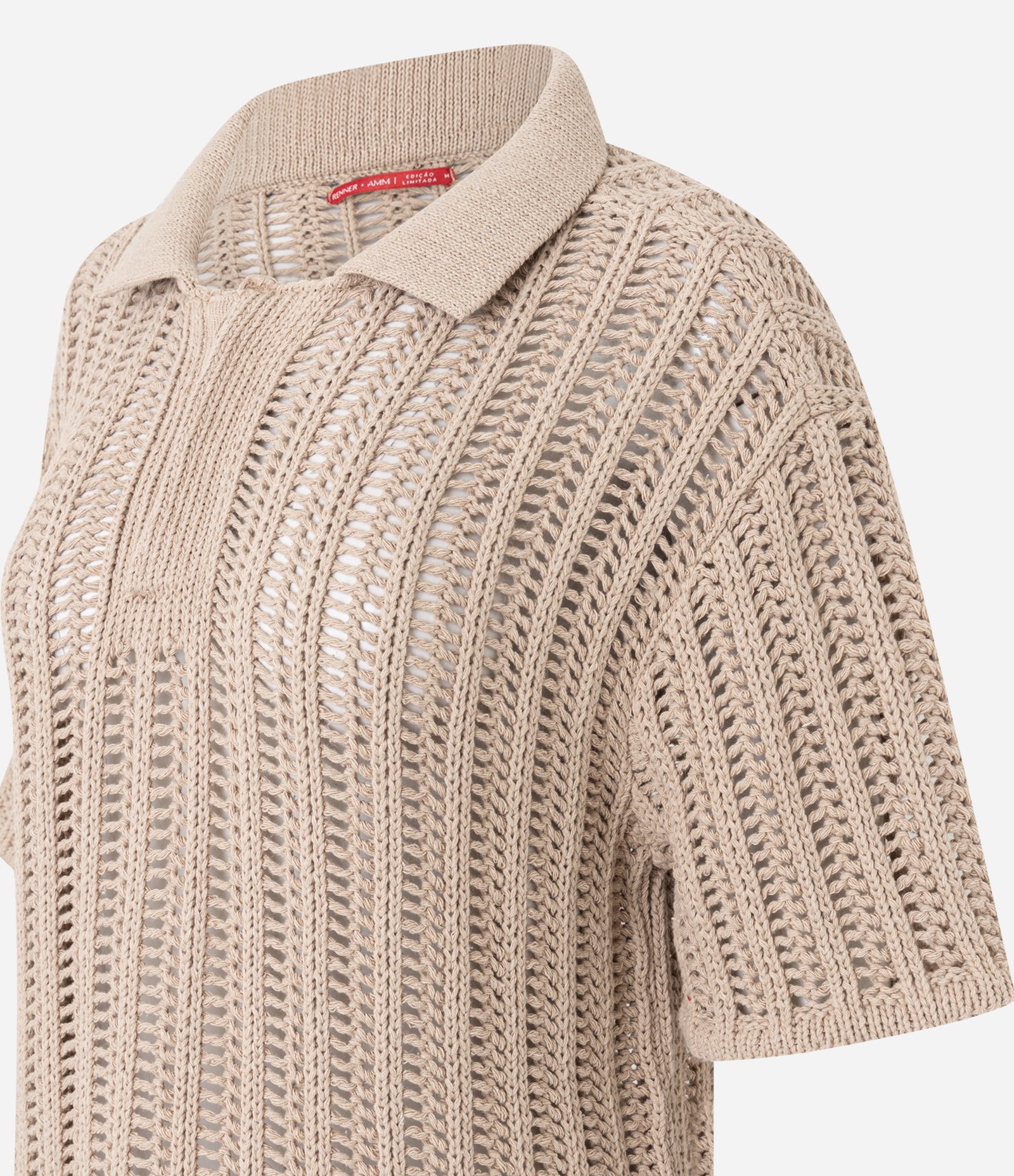 Camisa em Tricô com Ponto Vazado de Efeito Crochê Bege 9