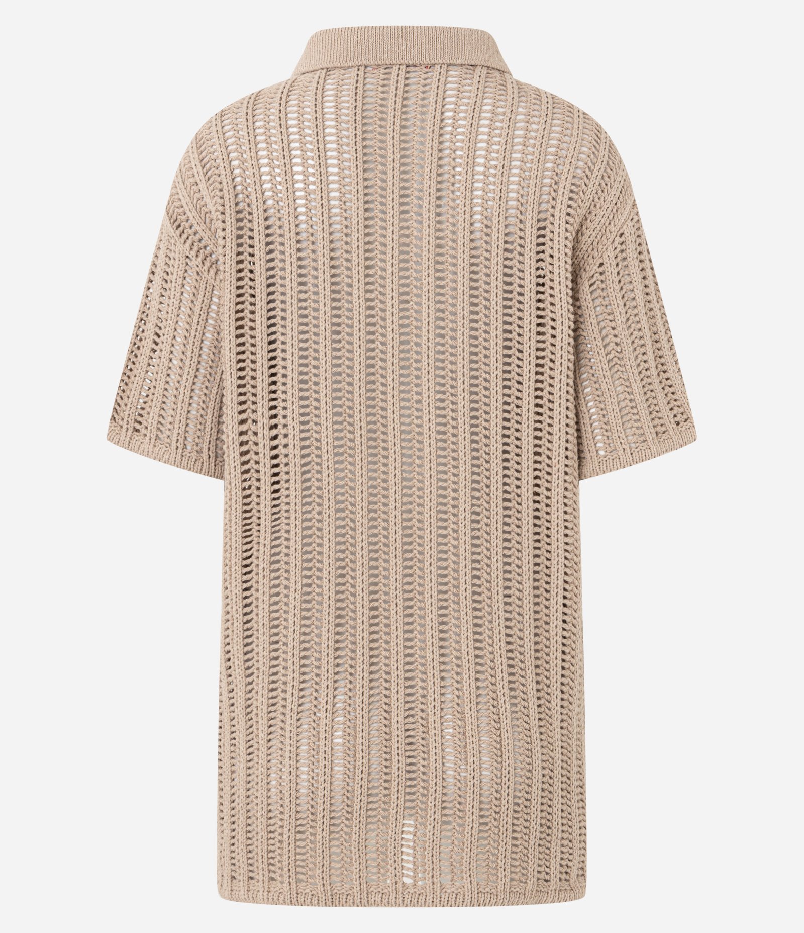 Camisa em Tricô com Ponto Vazado de Efeito Crochê Bege 12