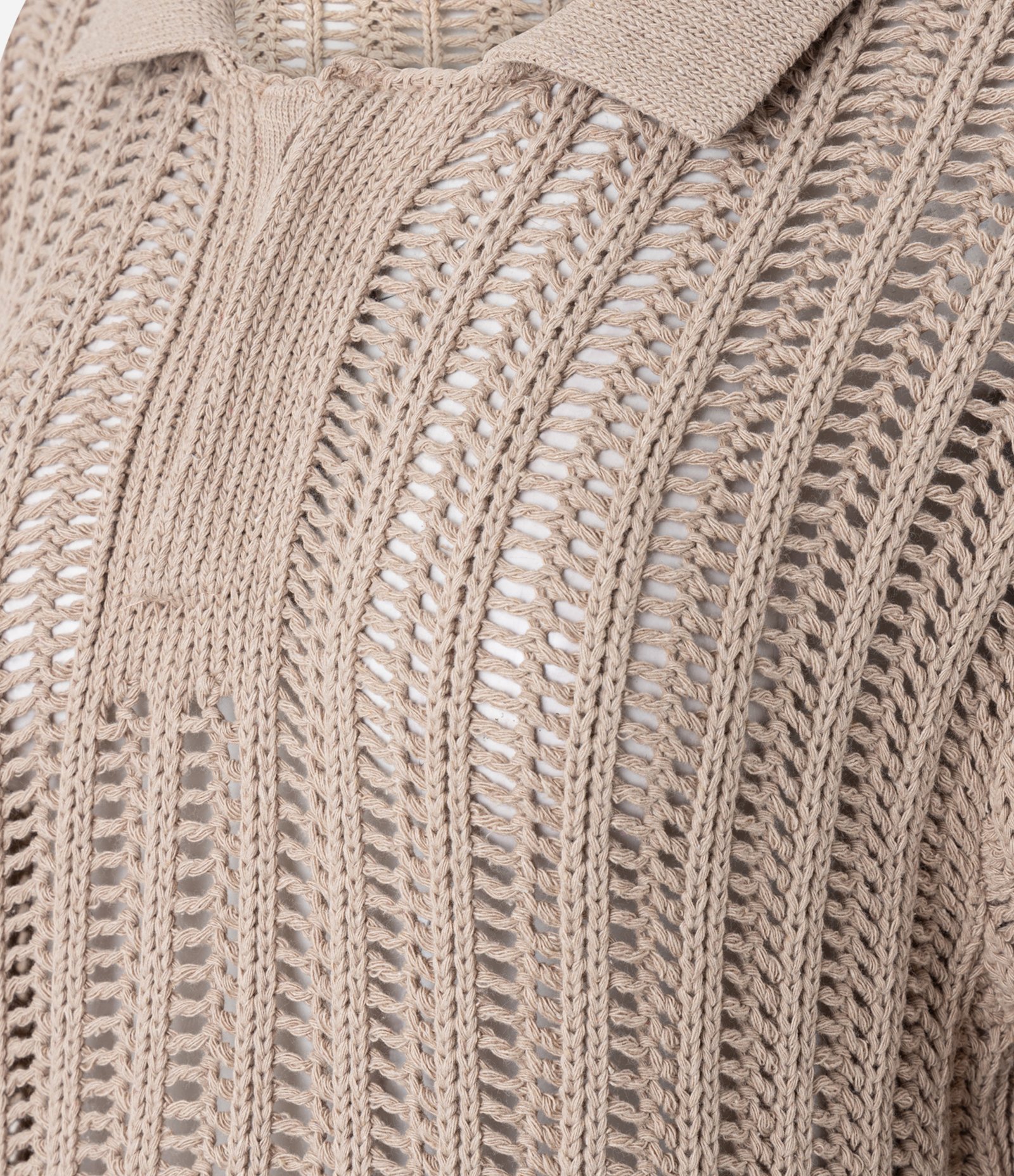 Camisa em Tricô com Ponto Vazado de Efeito Crochê Bege 13