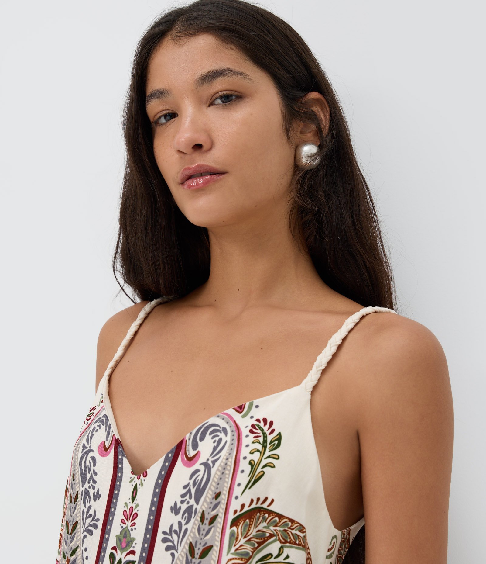 Vestido Estampado com Linho e Alça Fina com Ajuste Multicores 3