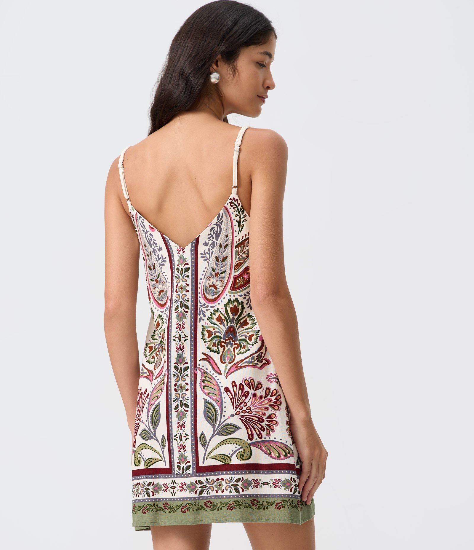 Vestido Estampado com Linho e Alça Fina com Ajuste Multicores 4