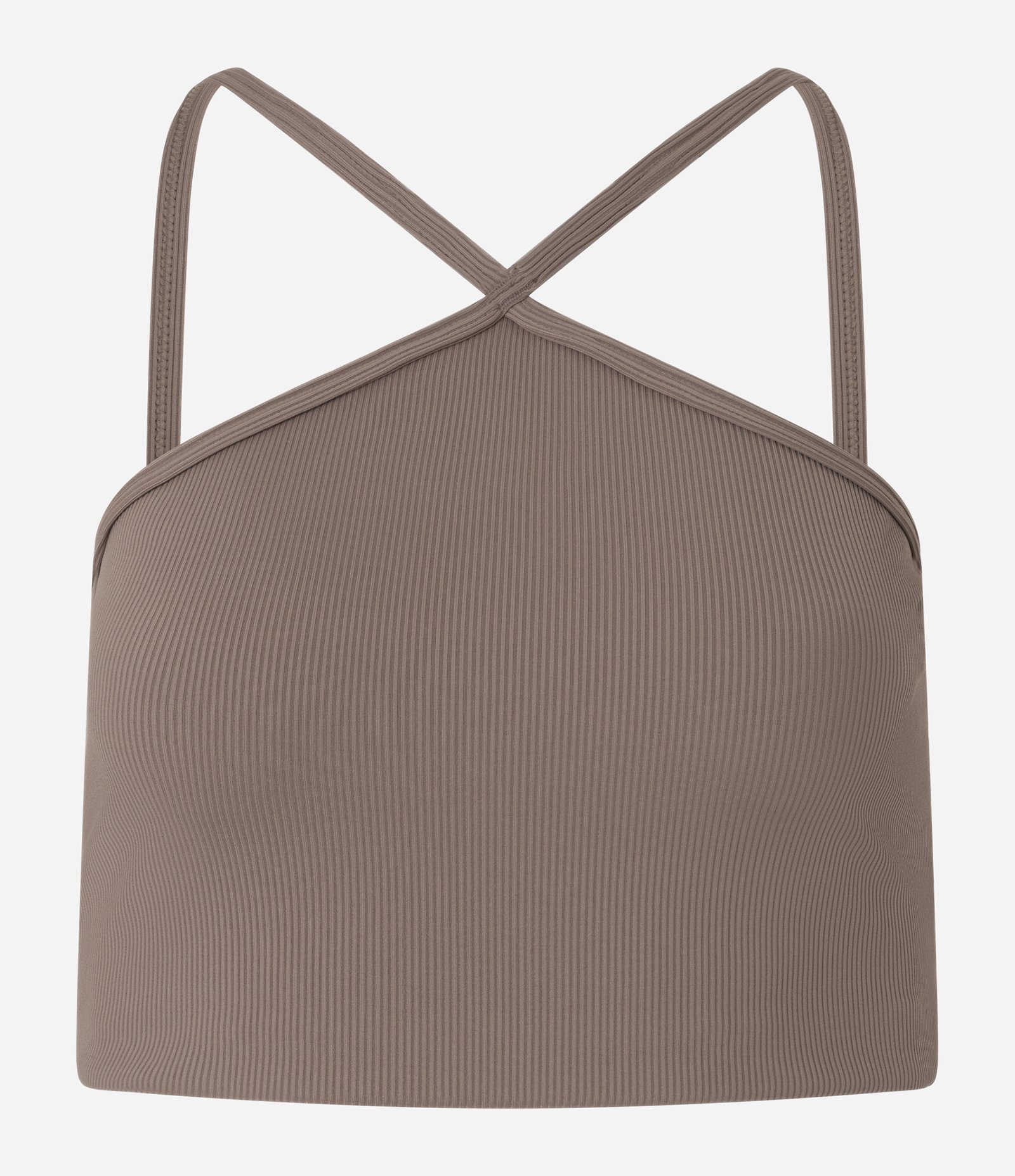 Top Esportivo Com Bojo Textura Canelada E Decote Halter Marrom 1