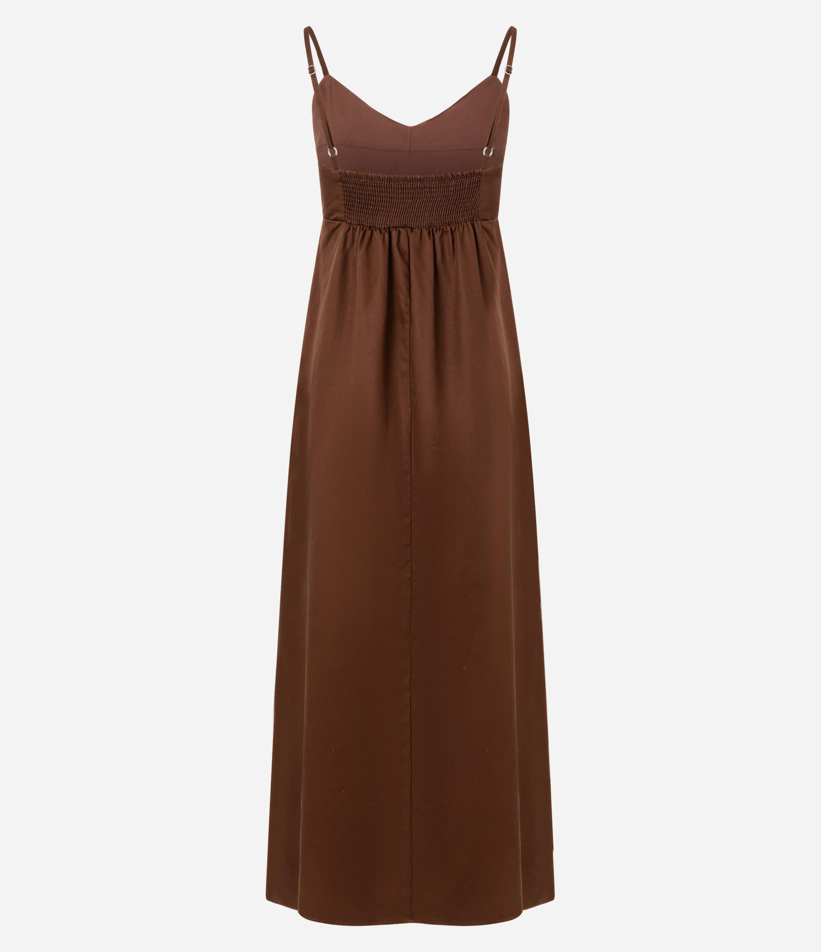 Vestido Evasê Midi de Alça em Liocel com Fendas Marrom 2