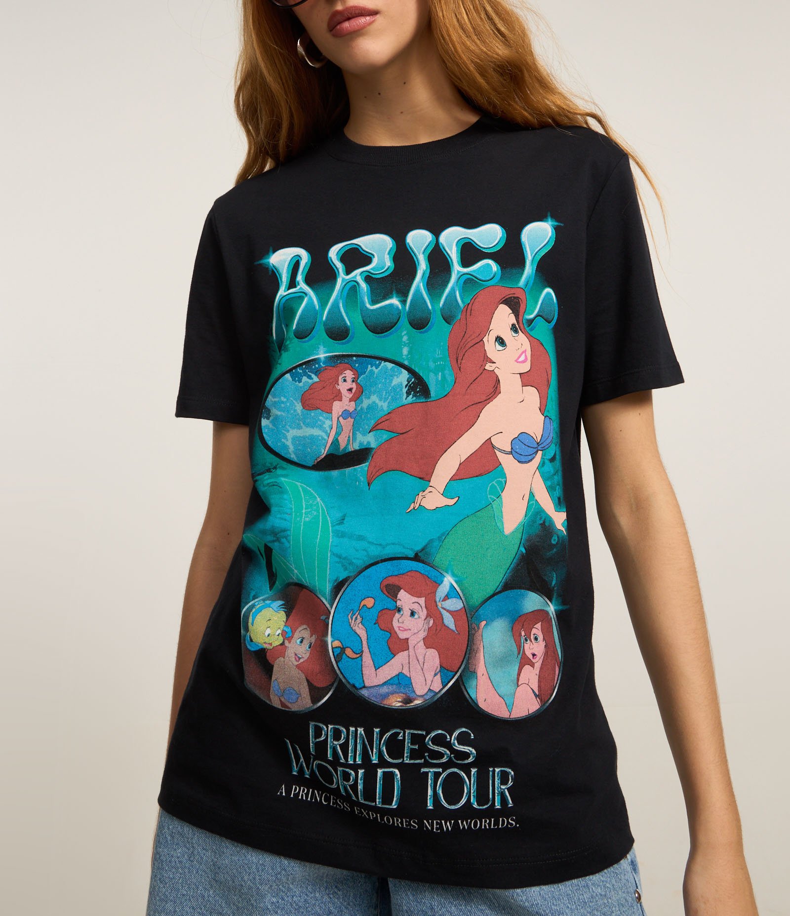 Camiseta T-shirt em Algodão com Estampa Ariel Preto 3