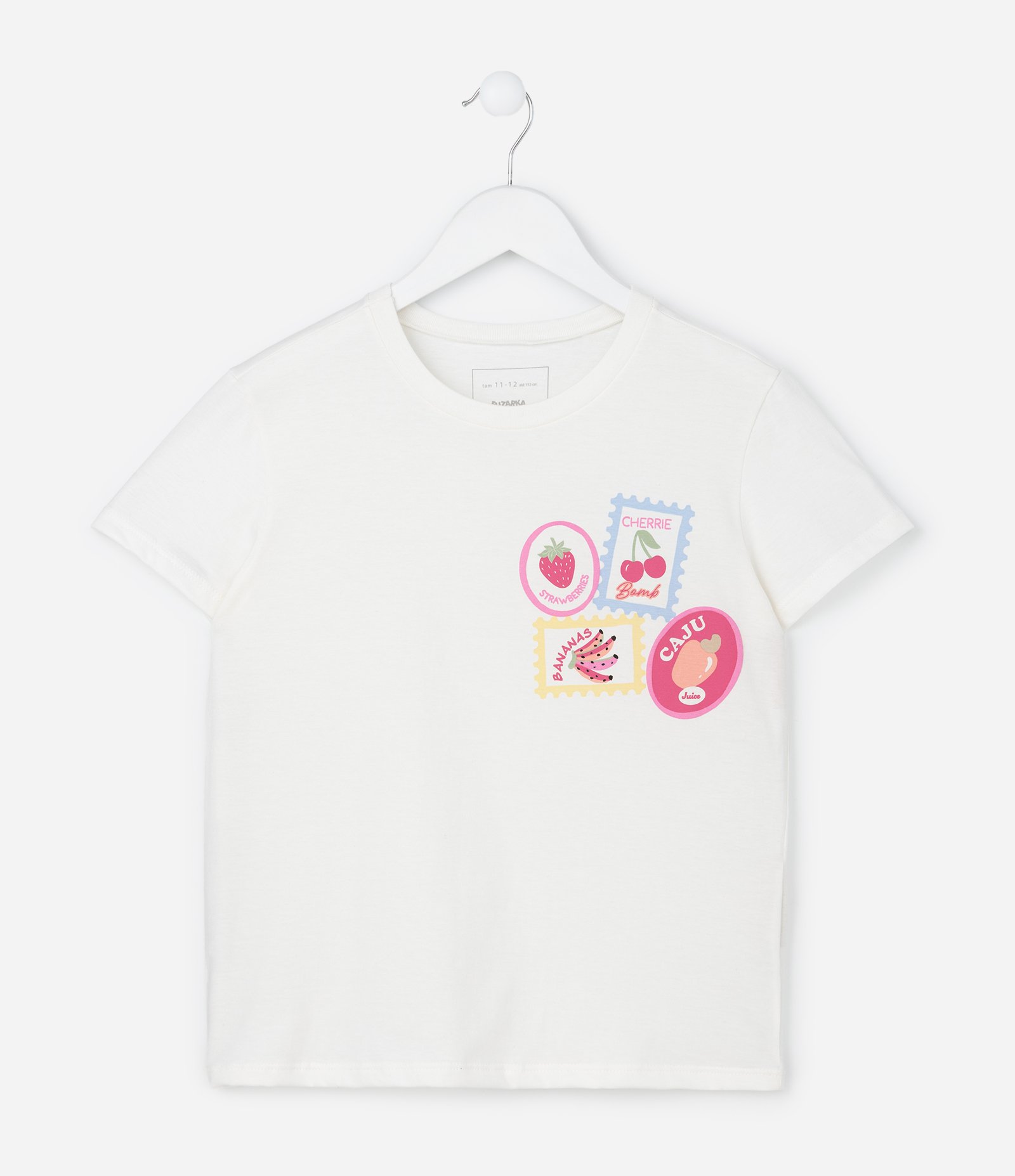 Camiseta Slim Infantil com Estampa de Selos de Frutinhas - Tam 5 a 14 anos Branco 2