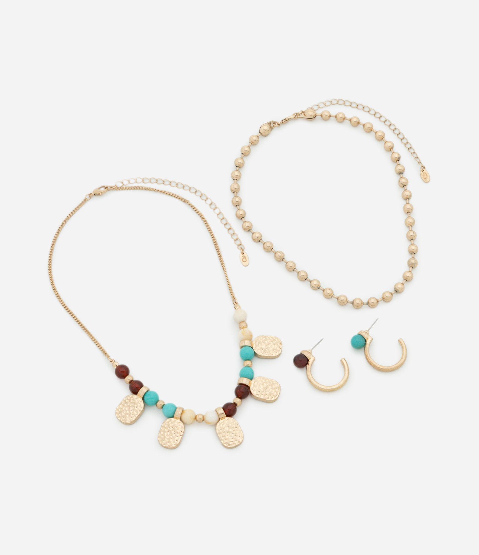 Conjunto de Colar e Brinco com Detalhes Resinados Multicores 2