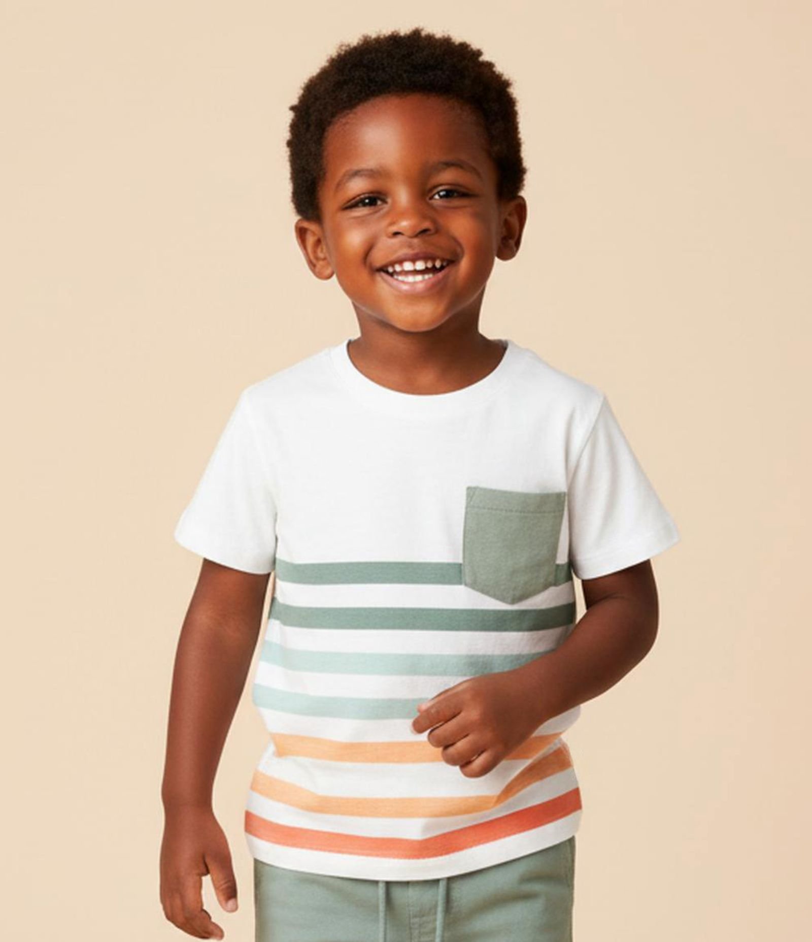 Camiseta Infantil com Bolsinho e Listras - Tam 1 a 6 Anos Branco 1