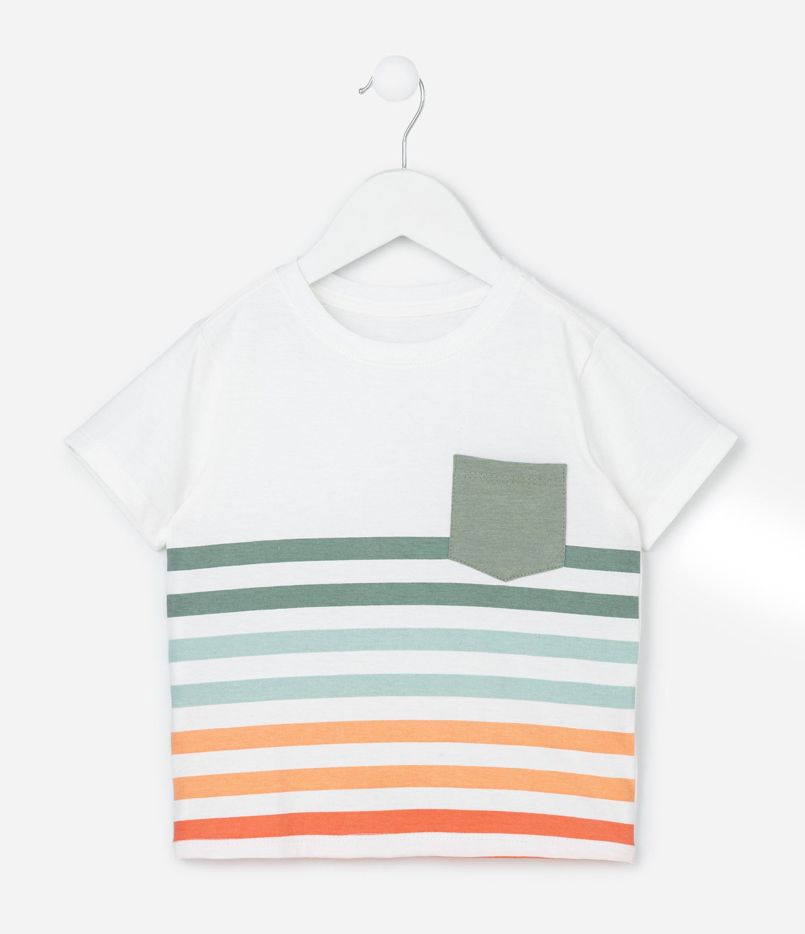 Camiseta Infantil com Bolsinho e Listras - Tam 1 a 6 Anos Branco 2