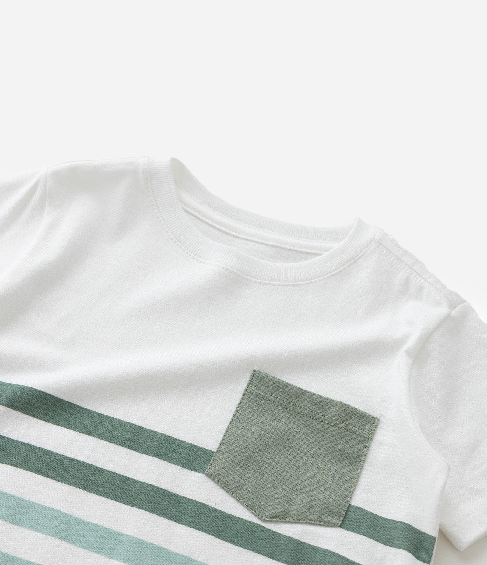 Camiseta Infantil com Bolsinho e Listras - Tam 1 a 6 Anos Branco 5