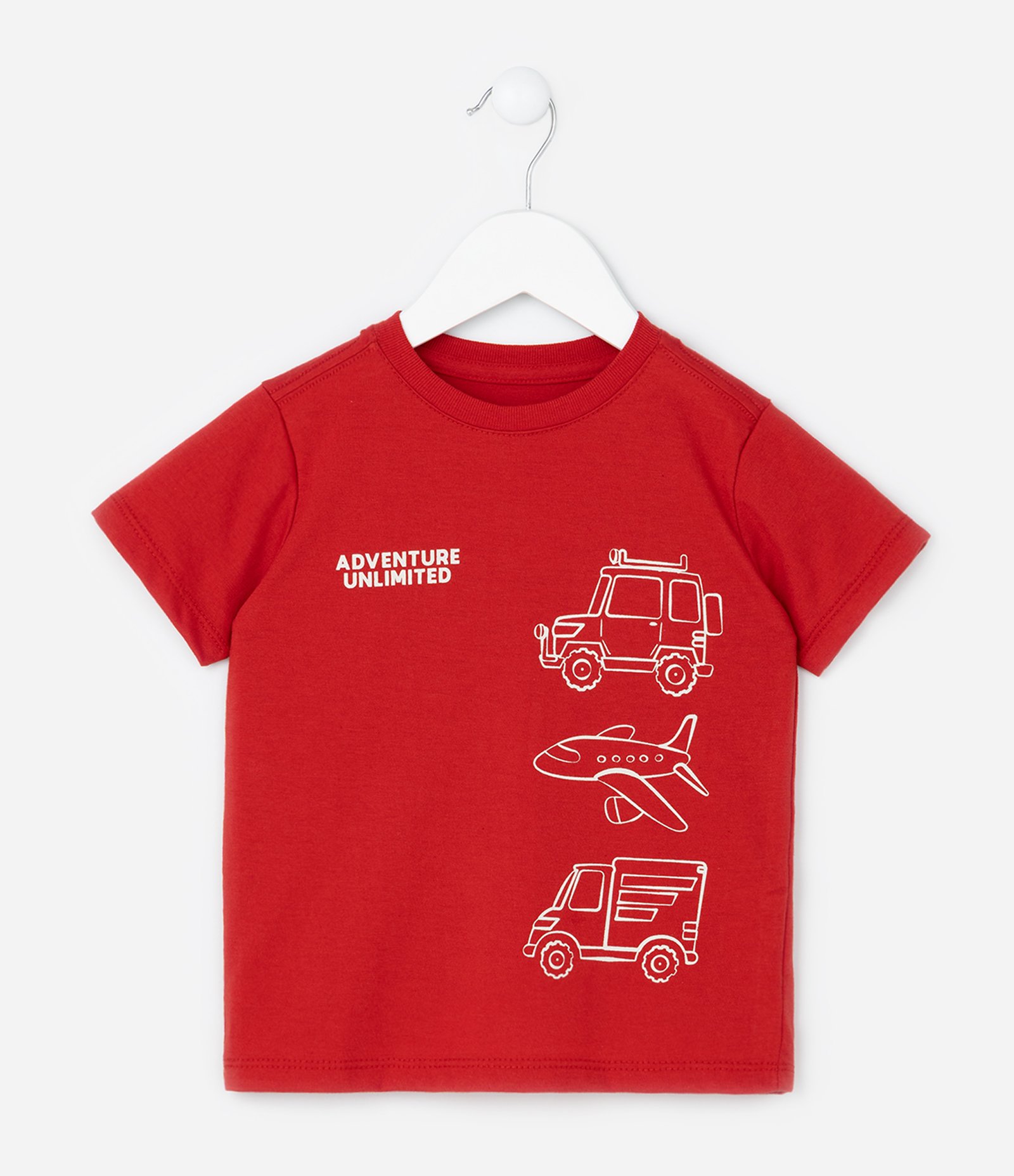 Camiseta Infantil com Estampa Carros e Avião - Tam 1 a 6 Anos Vermelho 2