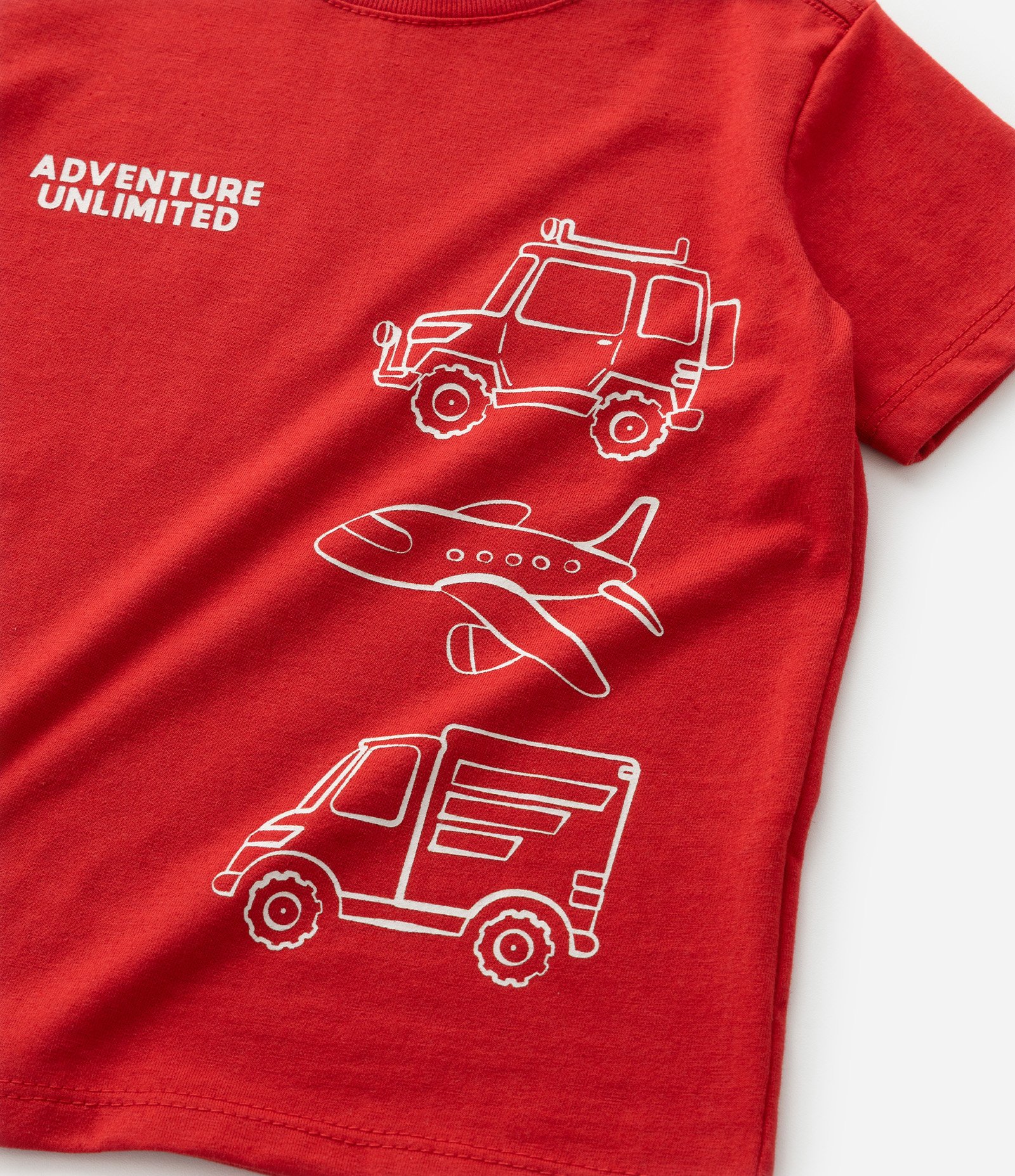 Camiseta Infantil com Estampa Carros e Avião - Tam 1 a 6 Anos Vermelho 6