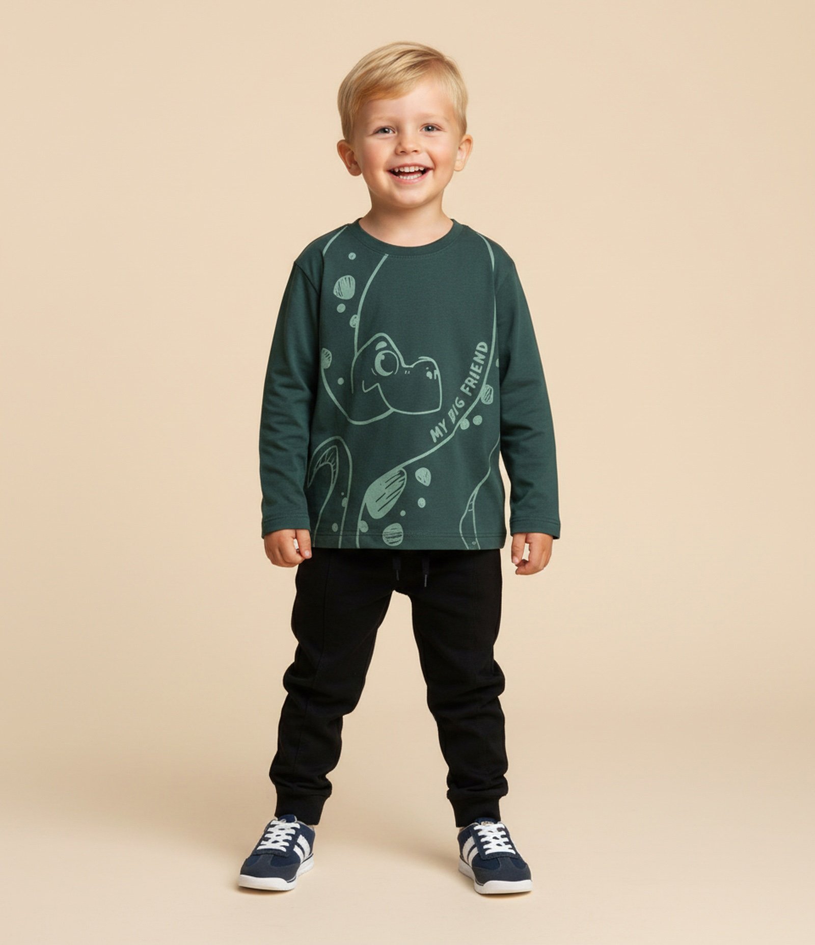 Camiseta Infantil com Estampa de Dinossauro - Tam 1 a 6 Anos Verde 1