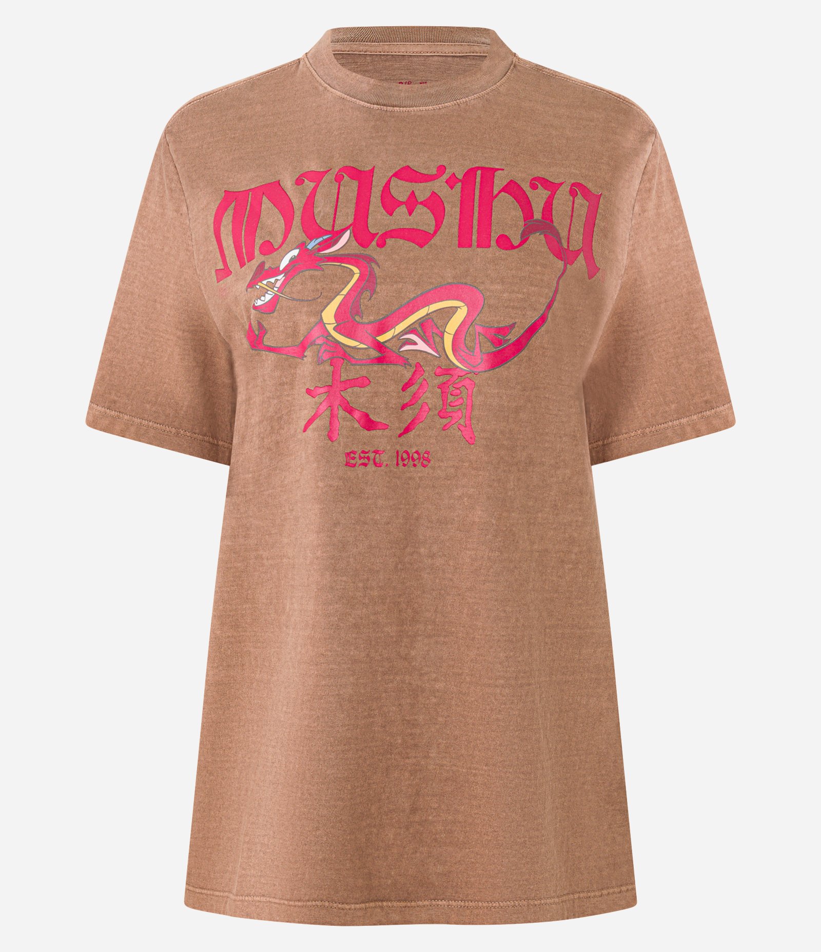 Camiseta T-shirt em Algodão com Estampa Mushu de Mulan Marrom 7